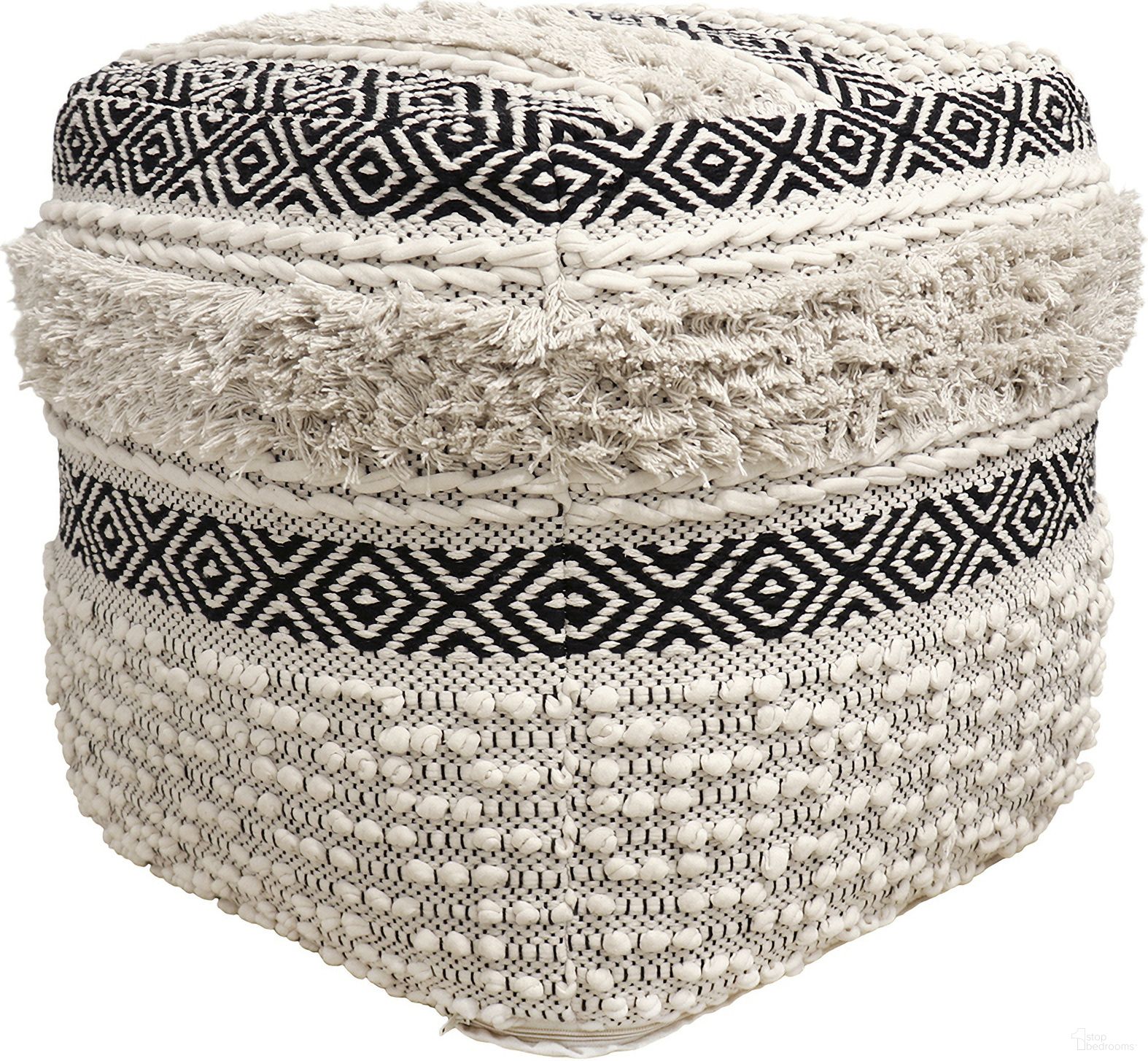 The appearance of Grandcanyon Hand Woven 100 Percent Cotton Pouf In Ivory and Black designed by Pasargad Home in the modern / contemporary interior design. This ivory and black piece of furniture was selected by 1StopBedrooms from Grand Canyon Collection to add a touch of cosiness and style into your home. Sku: PPF-623. Material: Cotton.