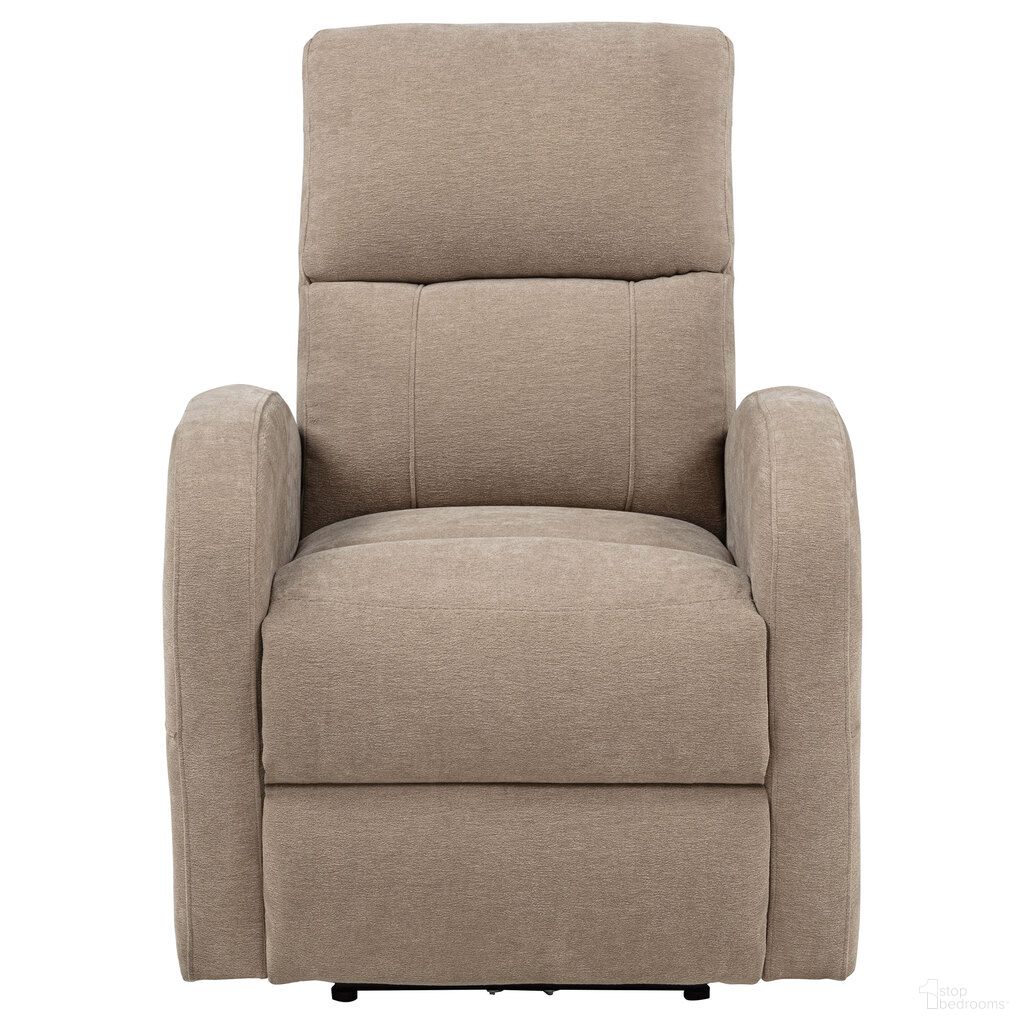 The appearance of Grant Fabric Upholstered Power Recliner Chair In Camel designed by Coaster in the transitional interior design. This camel piece of furniture  was selected by 1StopBedrooms from Grant Collection to add a touch of cosiness and style into your home. Sku: 603303P. Material: Fabric.