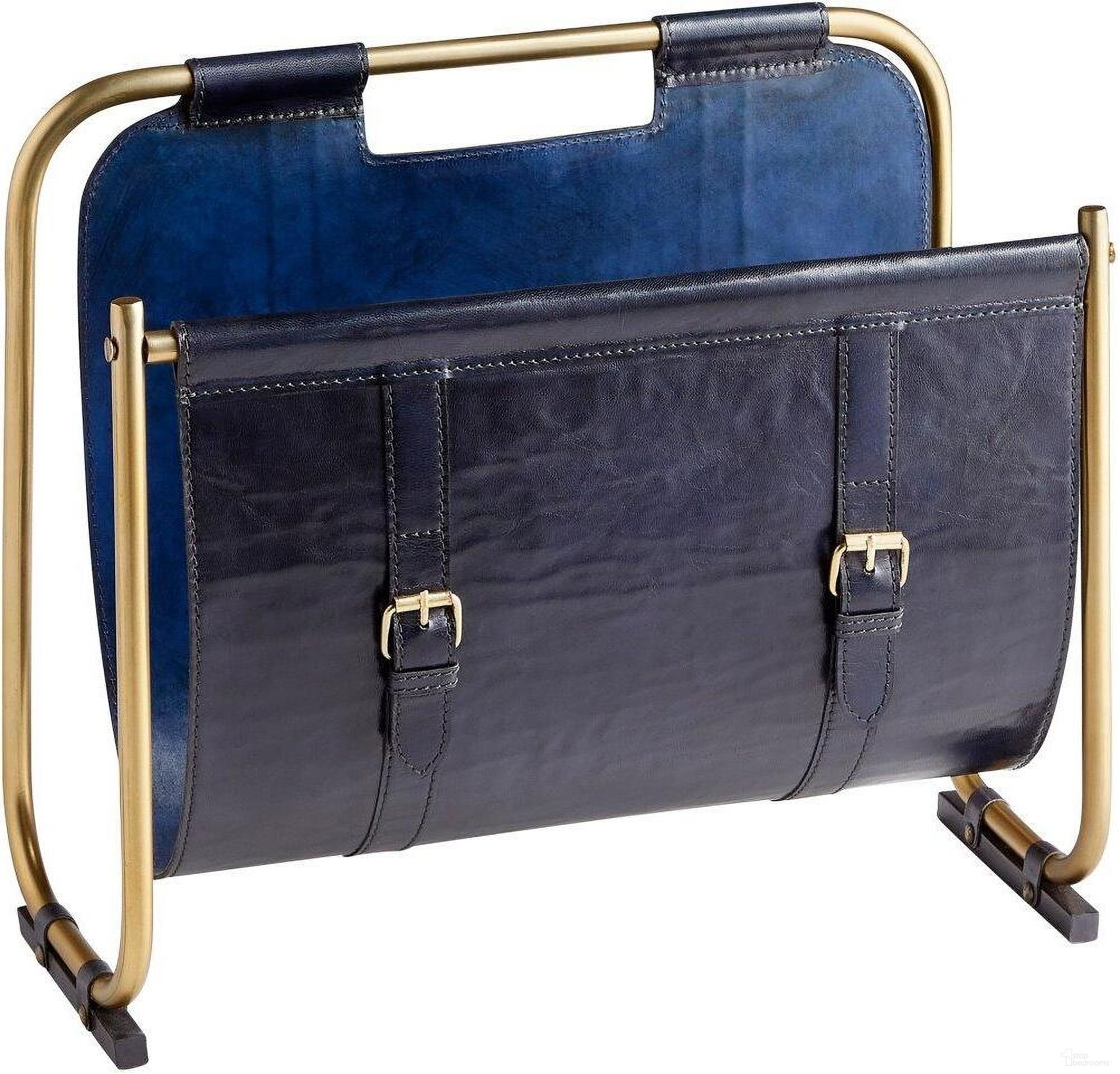 Granville Blue And Antique Brass Magazine Rack