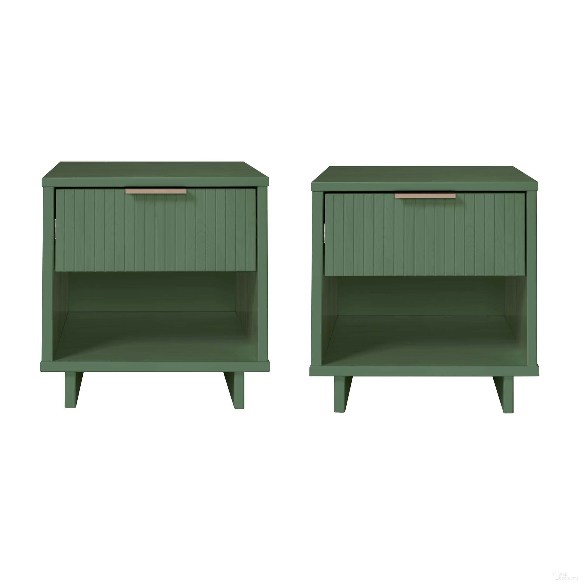 The appearance of Granville Nightstand with 1 Drawer Set of 2 In Sage Green designed by Manhattan Comfort in the modern / contemporary interior design. This sage green piece of furniture  was selected by 1StopBedrooms from Granville Collection to add a touch of cosiness and style into your home. Sku: NS-5003;NS-5003. Material: Wood.