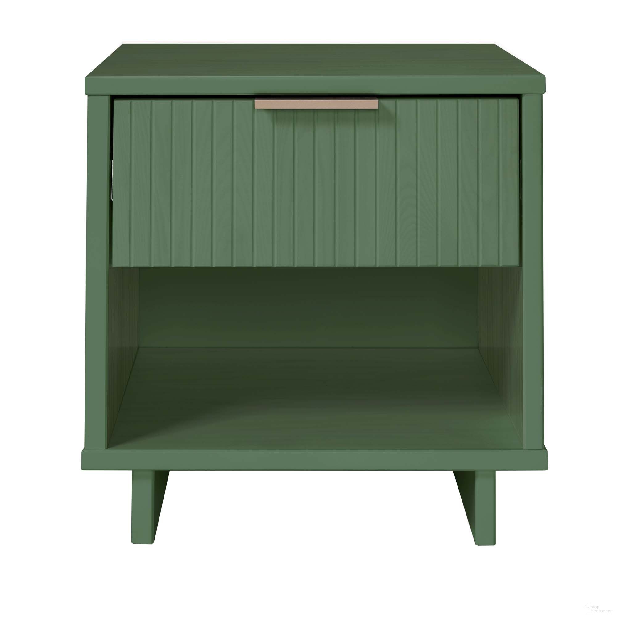 The appearance of Granville Nightstand with 1 Full Extension Drawer In Sage Green designed by Manhattan Comfort in the modern / contemporary interior design. This sage green piece of furniture was selected by 1StopBedrooms from Granville Collection to add a touch of cosiness and style into your home. Sku: NS-5003. Material: Wood.