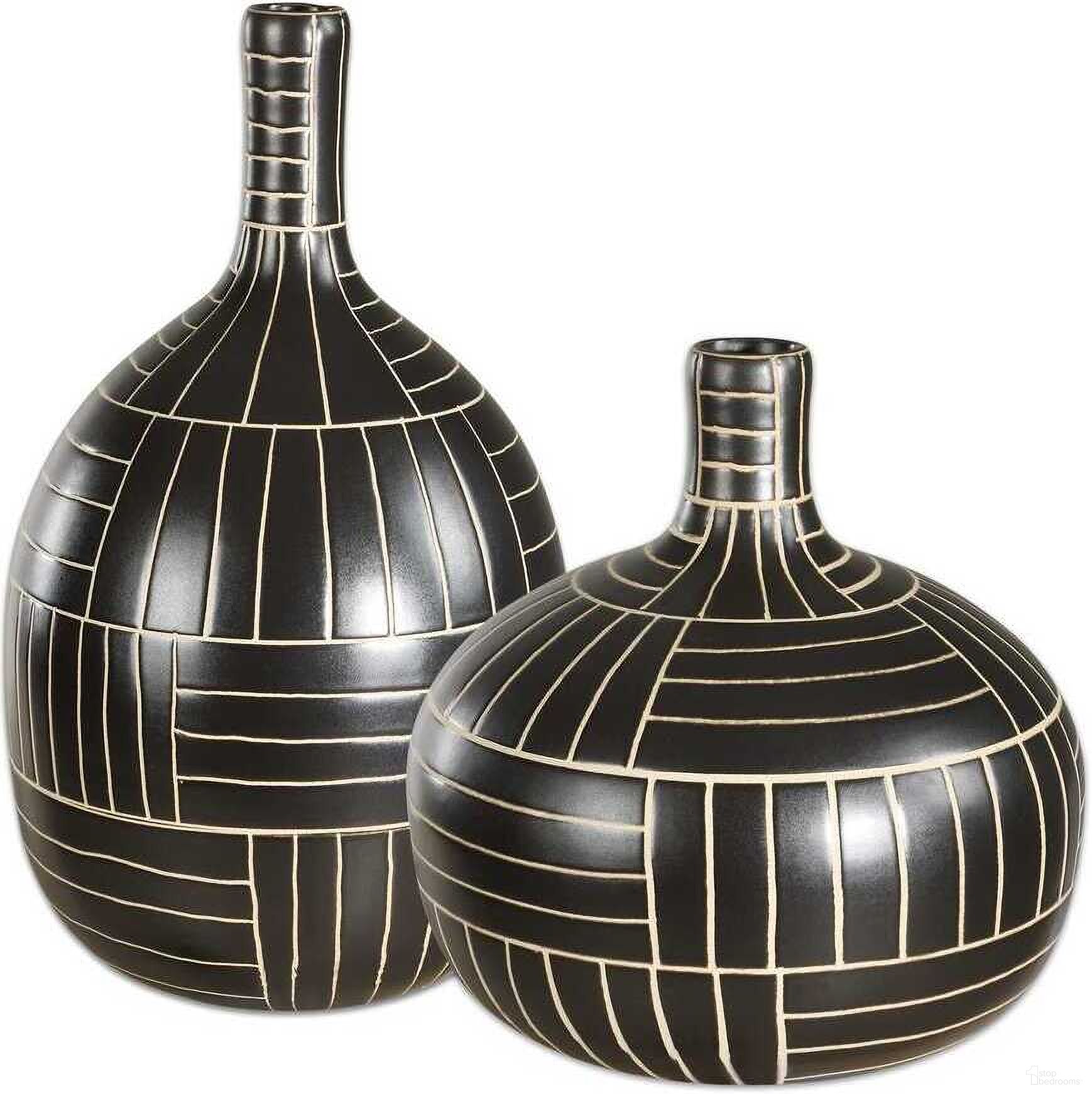 Graphite Stride Geometric Vases Set of 2 In Black and White