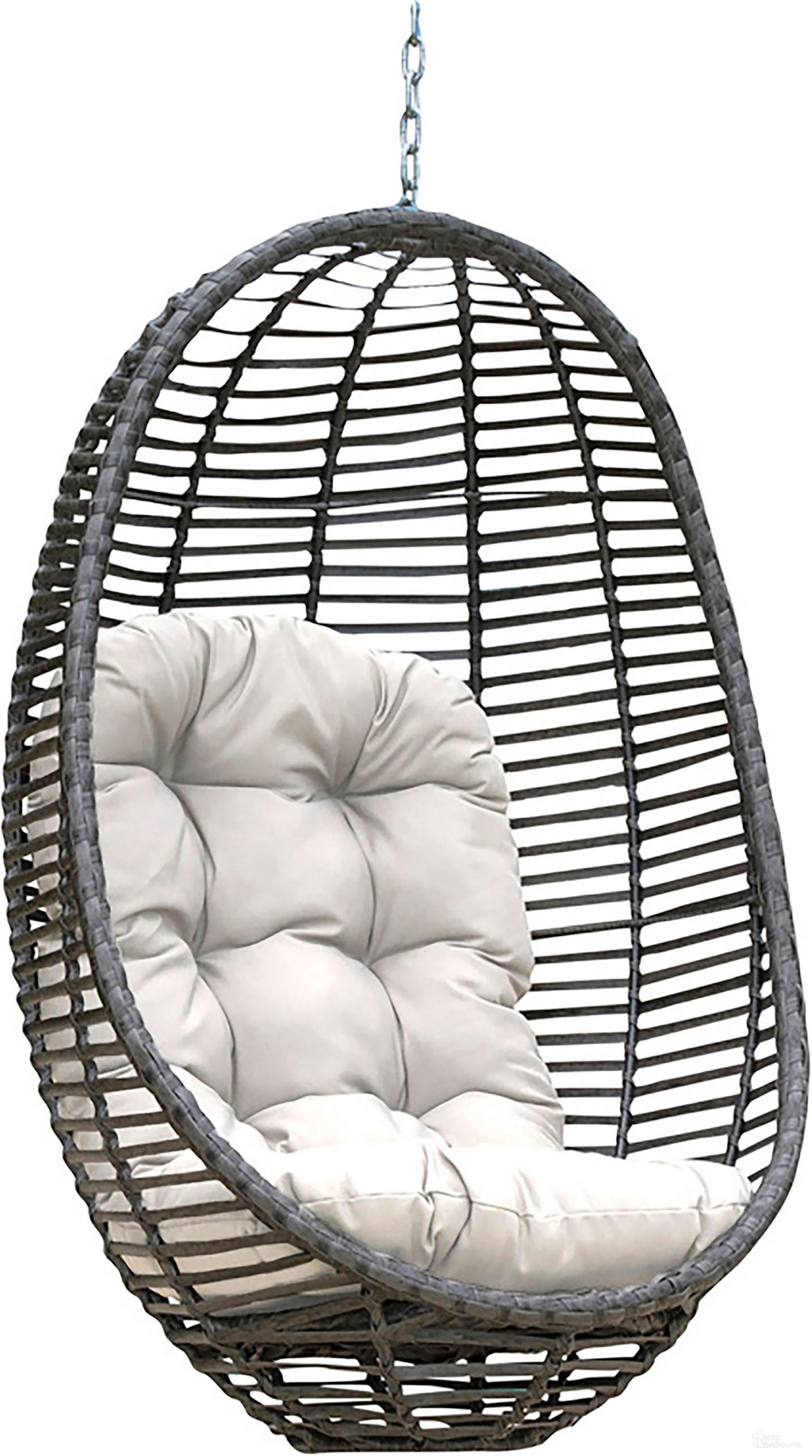 The appearance of Graphite Woven Hanging Chair with Cushion In Gray designed by Pelican Reef in the traditional interior design. This gray piece of furniture was selected by 1StopBedrooms from Graphite Collection to add a touch of cosiness and style into your home. Sku: PJO-1601-GRY-HC. Material: Aluminum.