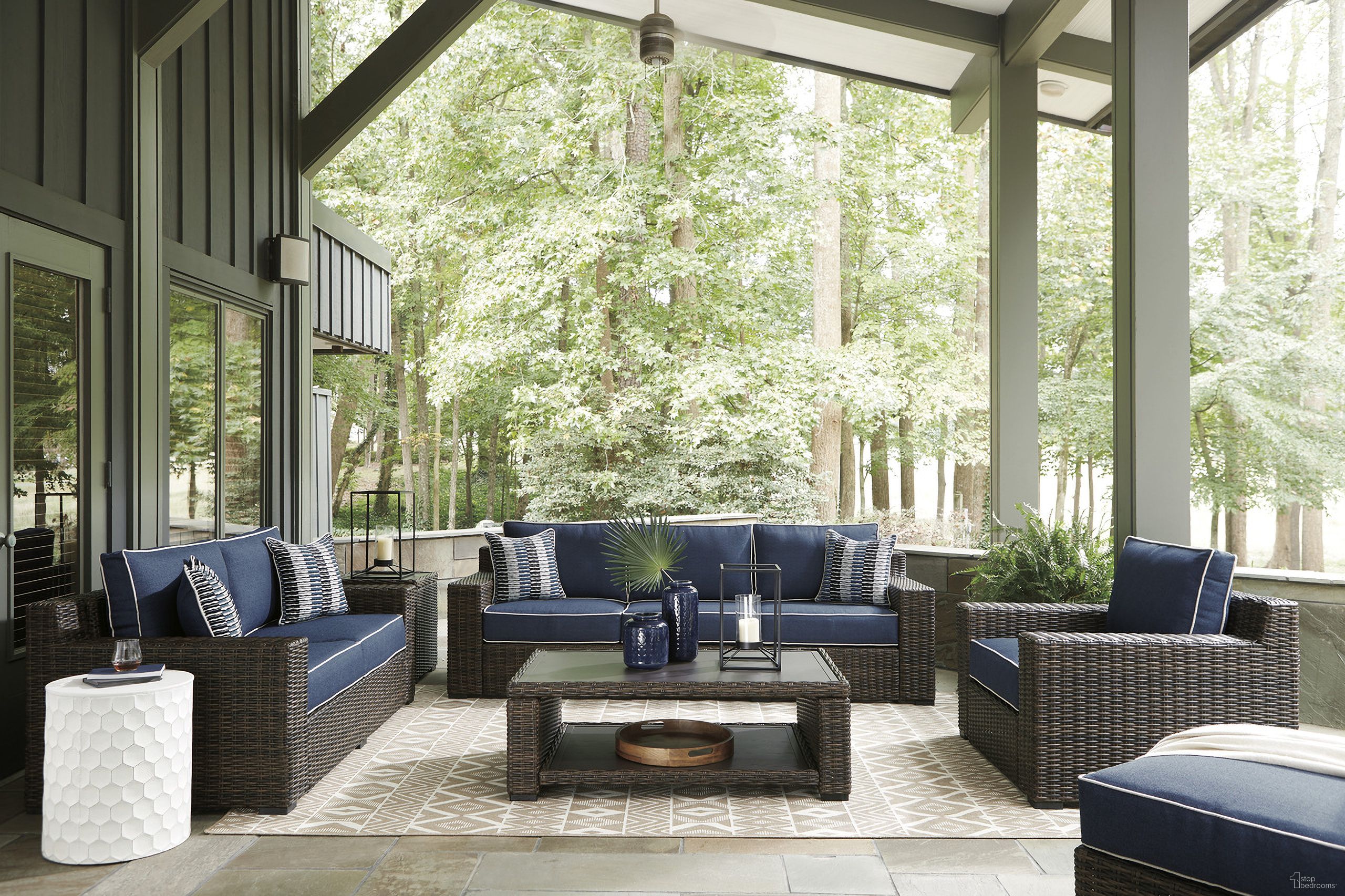 The appearance of Grasson Lane Brown Outdoor Rectangular Occasional Table Set designed by Signature Design by Ashley in the transitional interior design. This brown piece of furniture was selected by 1StopBedrooms from Grasson Lane Collection to add a touch of cosiness and style into your home. Sku: P783-701;P783-702. Material: Metal.