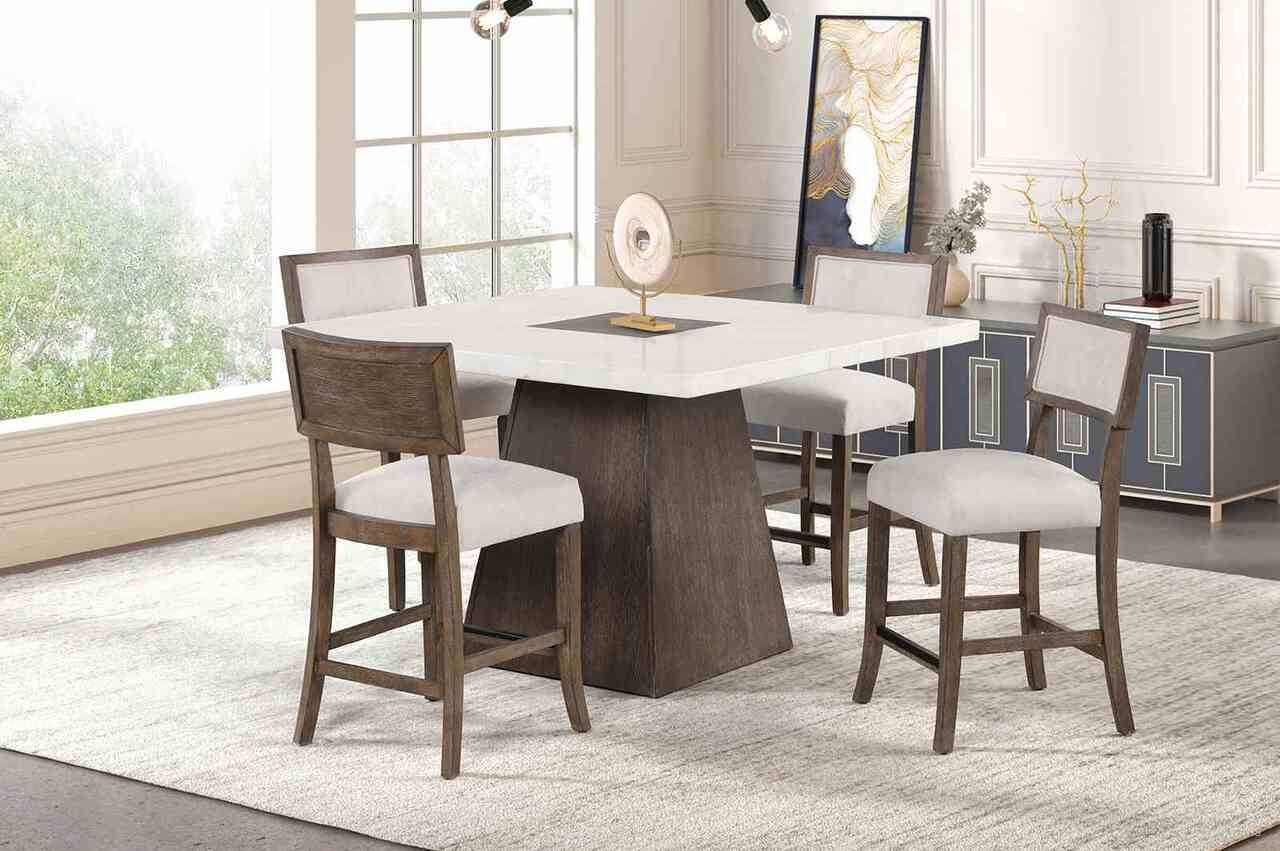 The appearance of Grasten Counter Height Dining Room Set In Dark Walnut designed by Furniture of America in the modern / contemporary interior design. This dark walnut piece of furniture was selected by 1StopBedrooms from Grasten Collection to add a touch of cosiness and style into your home. Sku: FM3332DB-PT-1;FM3332DB-PT-2;FM3332DB-PC-2PK. Table Top Shape: Square. Material: Engineered Wood. Size: 54" x 54".