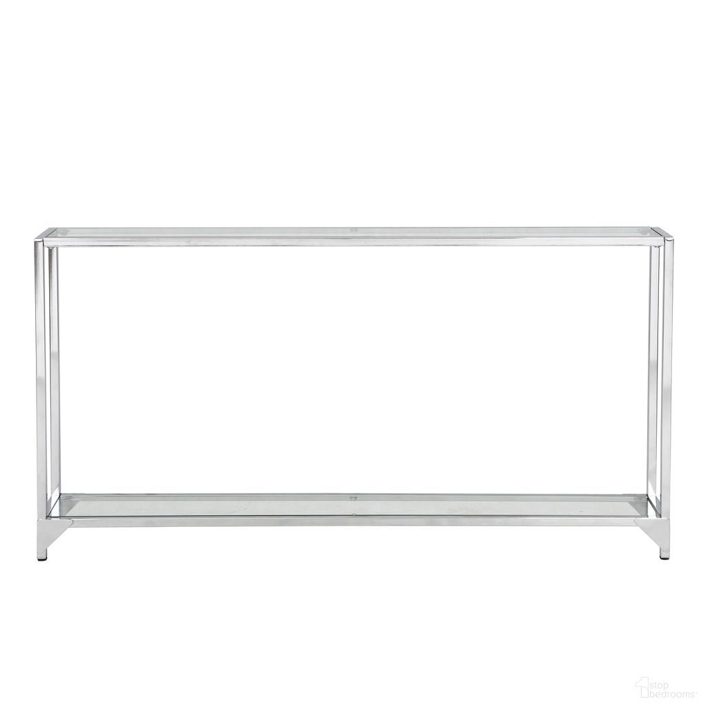 The appearance of Graydon Slim Console In Clear and Chrome designed by Carolina Living in the modern / contemporary interior design. This clear/chrome piece of furniture  was selected by 1StopBedrooms from Graydon Collection to add a touch of cosiness and style into your home. Sku: CL5608G-CHR. Material: Tempered Glass.