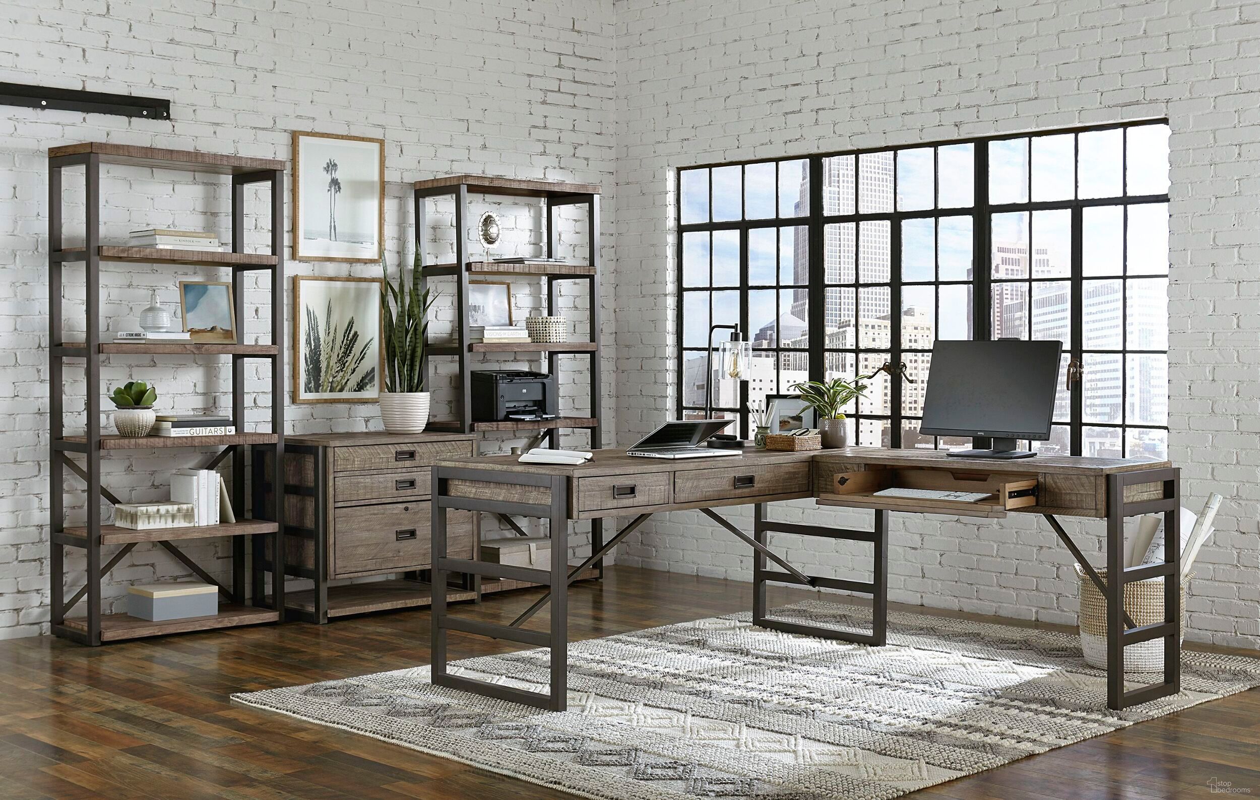 The appearance of Grayson Cinder Grey Distressed L Shaped Home Office Set designed by Aspenhome in the rustic / southwestern interior design. This gray piece of furniture was selected by 1StopBedrooms from Grayson Collection to add a touch of cosiness and style into your home. Sku: I215-307;I215-308;I215-379. Material: Wood.