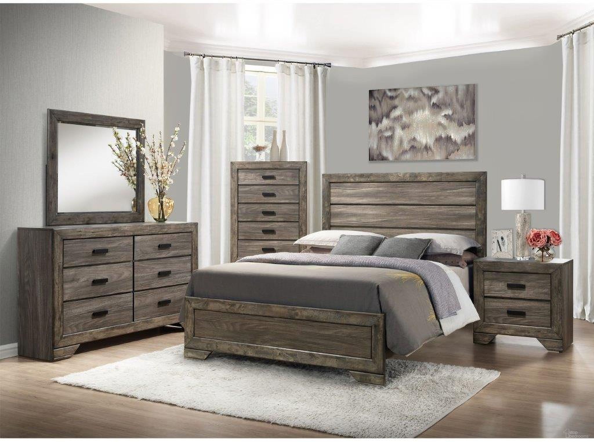 The appearance of Grayson Grey Oak Panel Bedroom Set designed by Picket House in the rustic / southwestern interior design. This brown piece of furniture  was selected by 1StopBedrooms from Grayson Collection to add a touch of cosiness and style into your home. Sku: NH100QHF;NH100QKR;NH100NS. Bed Type: Panel Bed. Material: Wood. Bed Size: Queen.