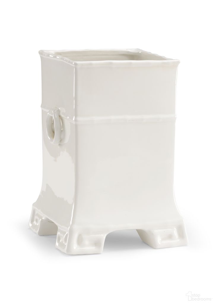 Greek Key Vase In White and Cream