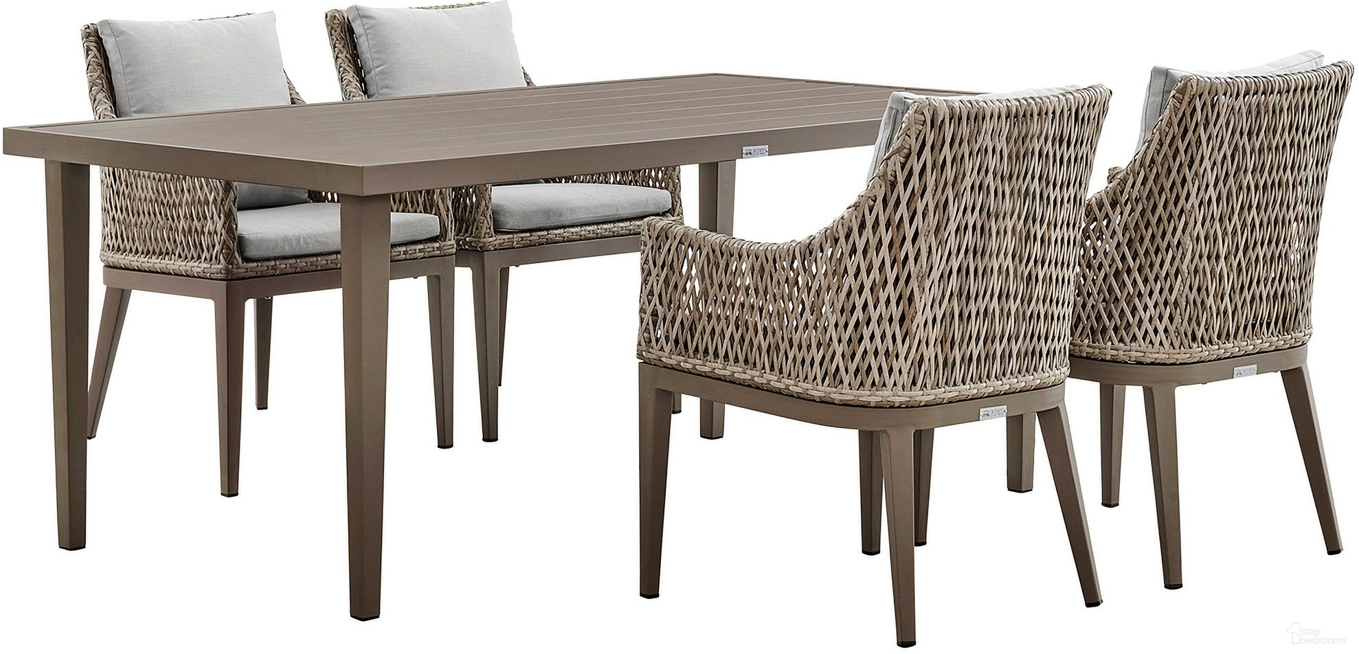 The appearance of Grenada 5 Piece Outdoor Dining Set In Gray designed by Armen Living in the modern / contemporary interior design. This gray piece of furniture was selected by 1StopBedrooms from Grenada Collection to add a touch of cosiness and style into your home. Sku: LCGDDIGR;LCGDCHGR;LCGDCHGR. Material: Aluminum.