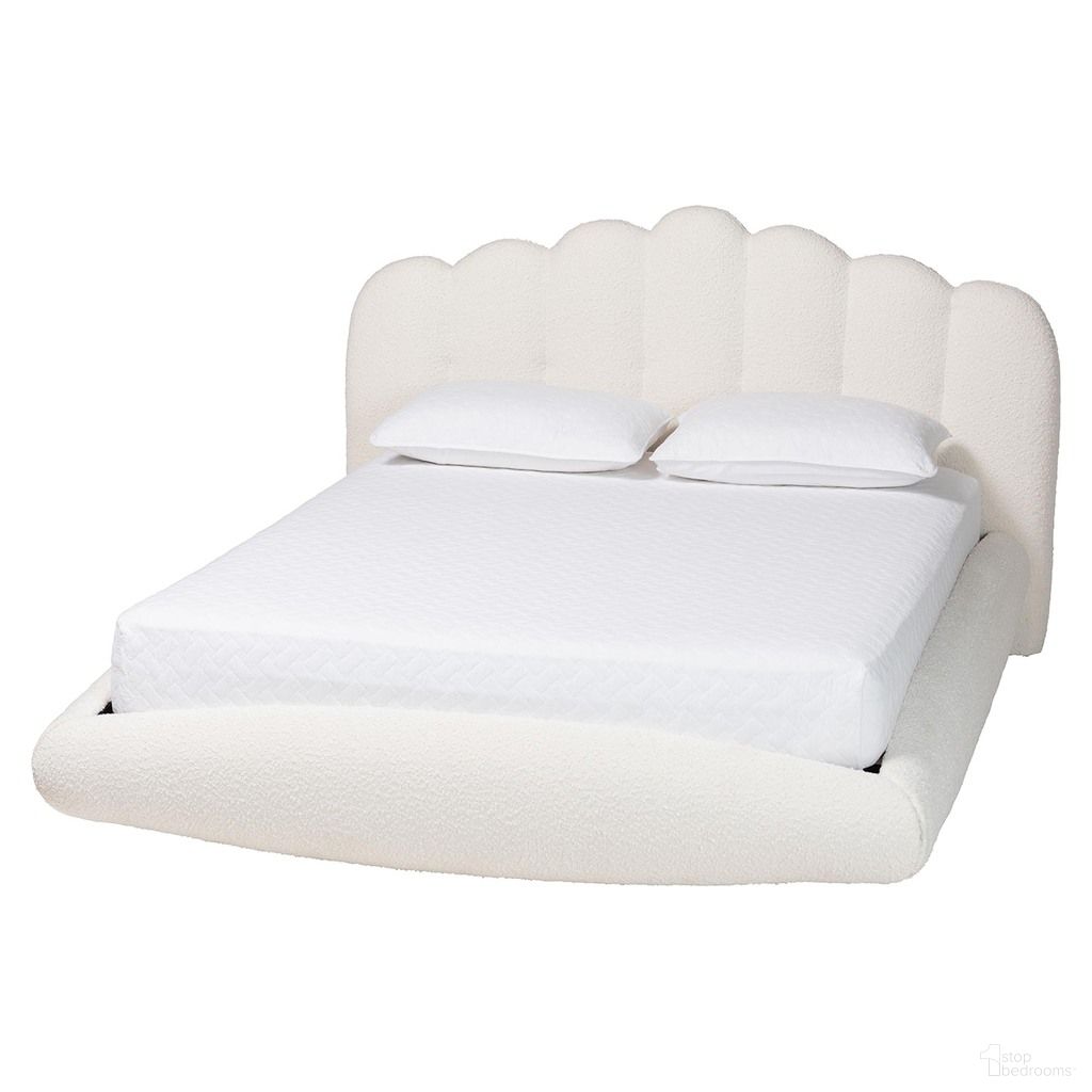 The appearance of Grenier Boucle Fabric King Size Floating Bed In Cream designed by Baxton Studio in the modern / contemporary interior design. This cream piece of furniture  was selected by 1StopBedrooms from Grenier Collection to add a touch of cosiness and style into your home. Sku: BBT61329-Floating Bed-Cream-King. Bed Type: Platform Bed. Bed Size: King. Material: Boucle Fabric.