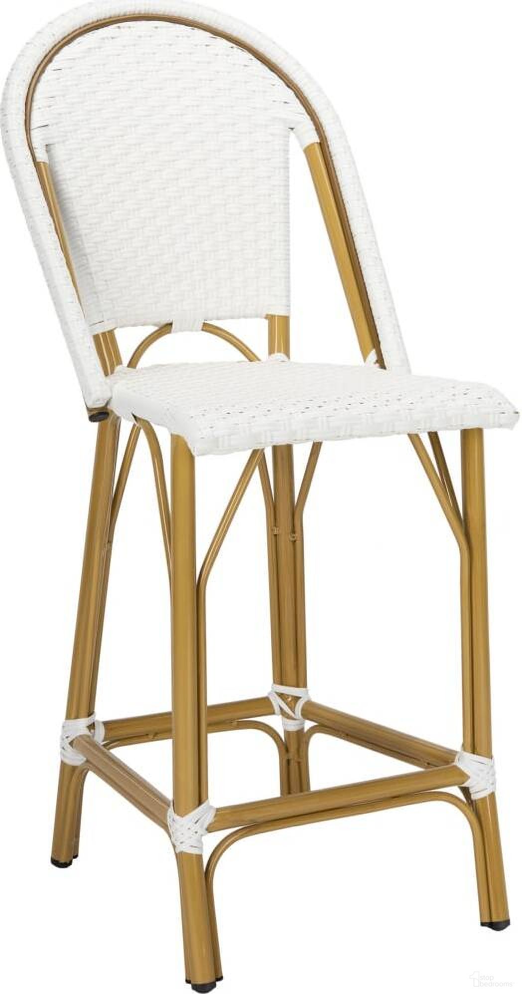 The appearance of Gresley White Indoor-Outdoor French Bistro Counter Stool designed by Safavieh in the transitional interior design. This white piece of furniture was selected by 1StopBedrooms from Gresley Collection to add a touch of cosiness and style into your home. Sku: PAT4019C. Material: Aluminium.