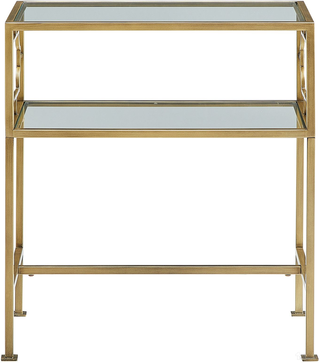 The appearance of Gretna Rectangular Metal and Glass Accent Table In Antique Gold designed by Comfort Pointe in the transitional interior design. This antique gold piece of furniture  was selected by 1StopBedrooms from Gretna Collection to add a touch of cosiness and style into your home. Sku: 4009-AT. Material: Metal.