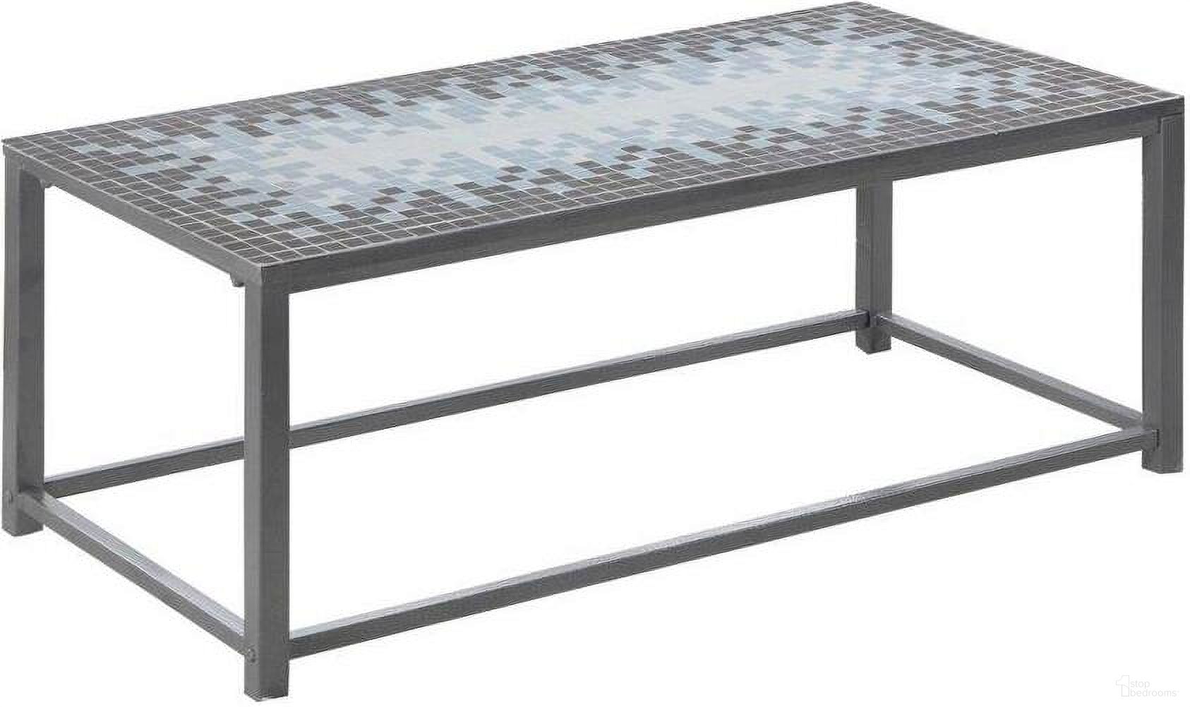 Grey Coffee Table With Tile Top Hammered Silver
