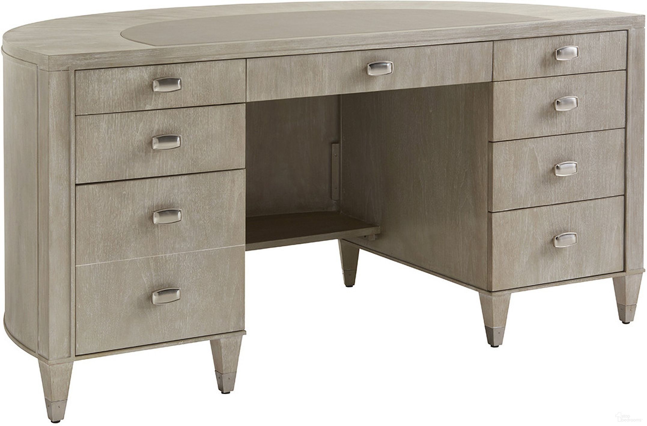 The appearance of Greystone Dylan Demilune Desk In Aspen designed by Sligh in the transitional interior design. This aspen piece of furniture was selected by 1StopBedrooms from Greystone Collection to add a touch of cosiness and style into your home. Sku: 250-402. Material: Wood.
