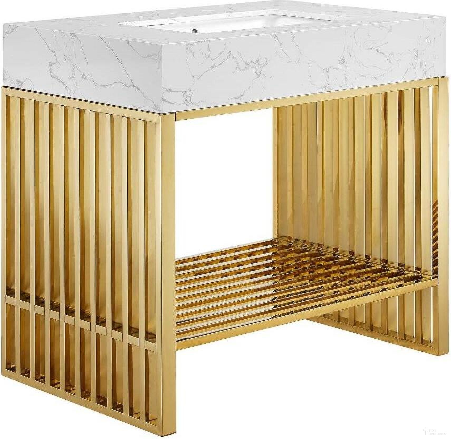 The appearance of Gridiron 36 Inch Bathroom Vanity In White Gold designed by Modway in the modern / contemporary interior design. This white gold piece of furniture  was selected by 1StopBedrooms from Gridiron Collection to add a touch of cosiness and style into your home. Sku: EEI-6091-WHI;EEI-6093-GLD. Material: Metal.