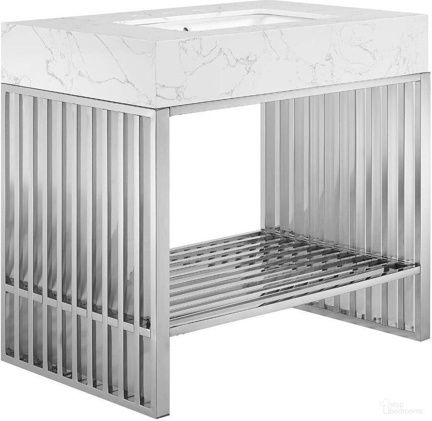 Gridiron 36 Inch Bathroom Vanity In White Silver