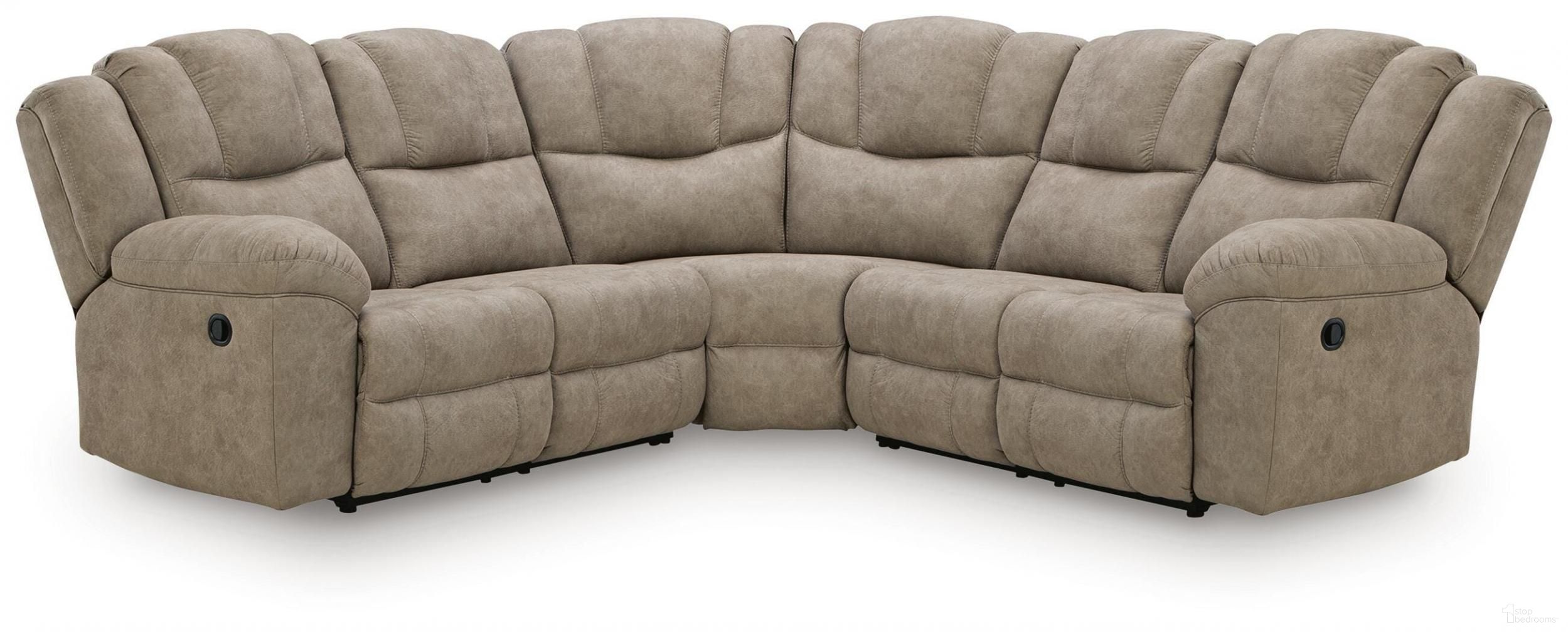 The appearance of Gridlines 3-Piece Reclining Sectional In Birch designed by Signature Design by Ashley in the modern / contemporary interior design. This birch piece of furniture was selected by 1StopBedrooms from Gridlines Collection to add a touch of cosiness and style into your home. Sku: NC6920584;NC6920577;NC6920585. Material: Fabric. Layout: Curved.