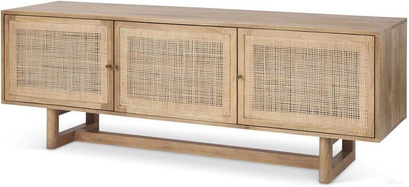 The appearance of Grier Light Brown Solid Wood And Cane 3 Door Media Console designed by Mercana in the modern / contemporary interior design. This light brown piece of furniture was selected by 1StopBedrooms from Grier Collection to add a touch of cosiness and style into your home. Sku: 69896. Material: Wood.