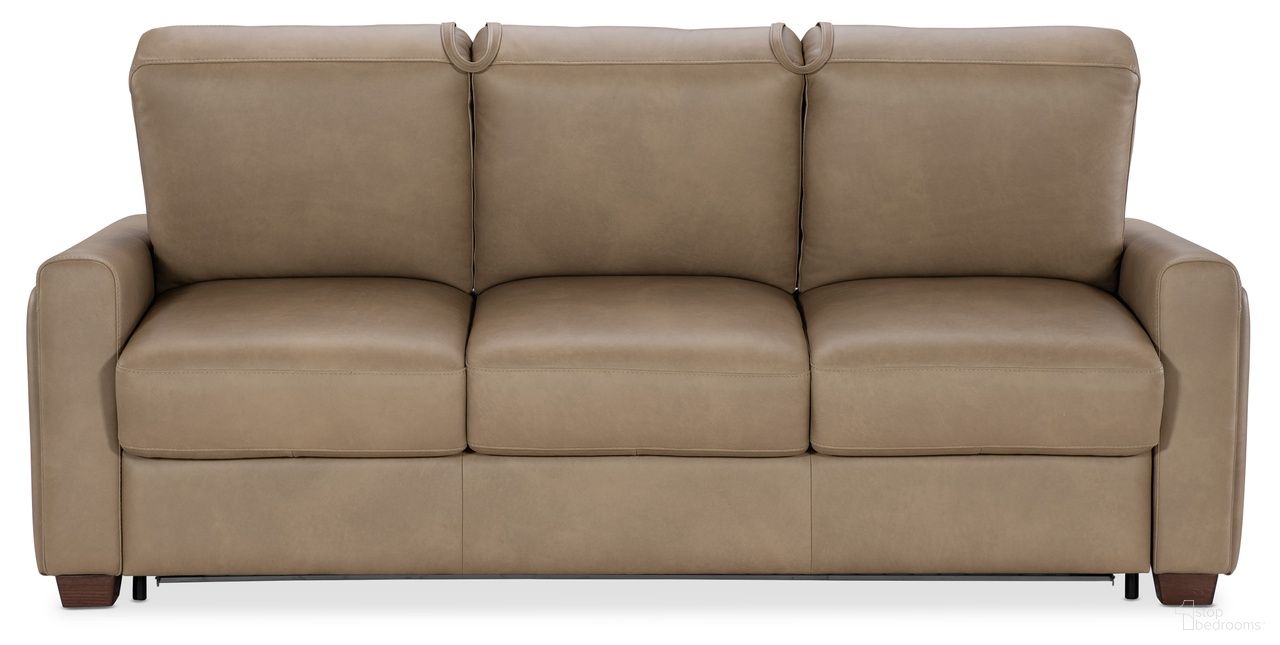 The appearance of Griffin Queen Sleeper Sofa In Brown designed by Hooker in the transitional interior design. This brown piece of furniture was selected by 1StopBedrooms from Griffin Collection to add a touch of cosiness and style into your home. Sku: SS179-QS03-086. Material: Leather.