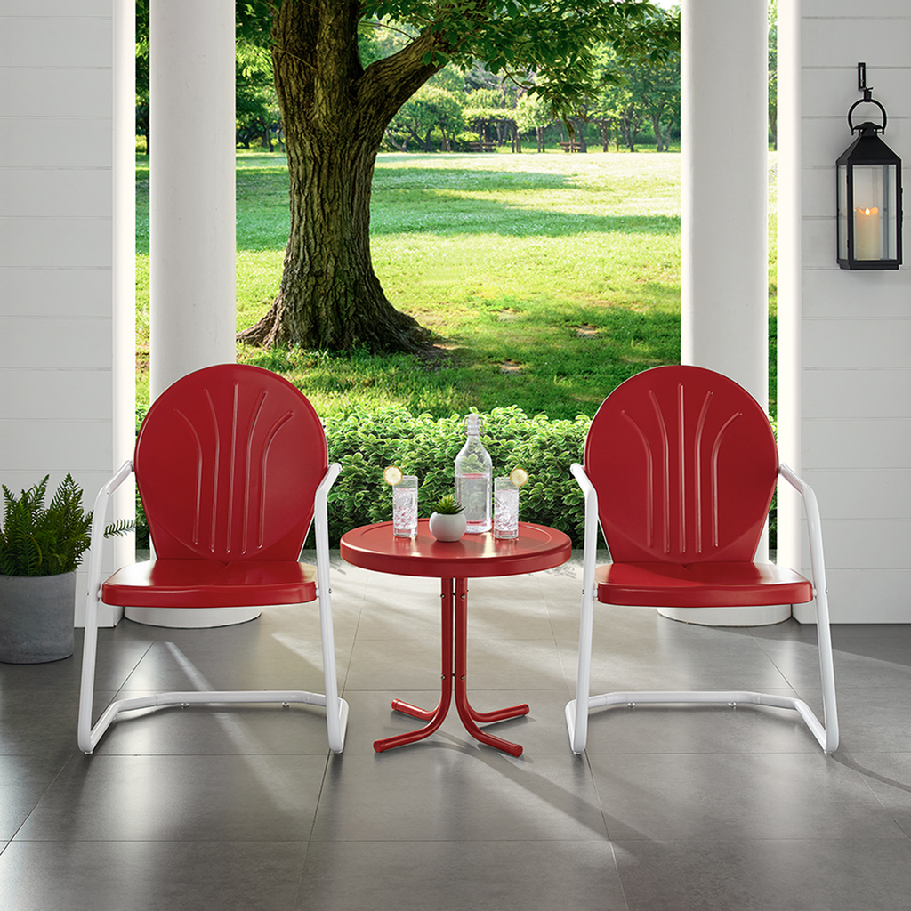 Griffith 3 Piece Retro Outdoor Chair Set In Bright Red Gloss by Crosley