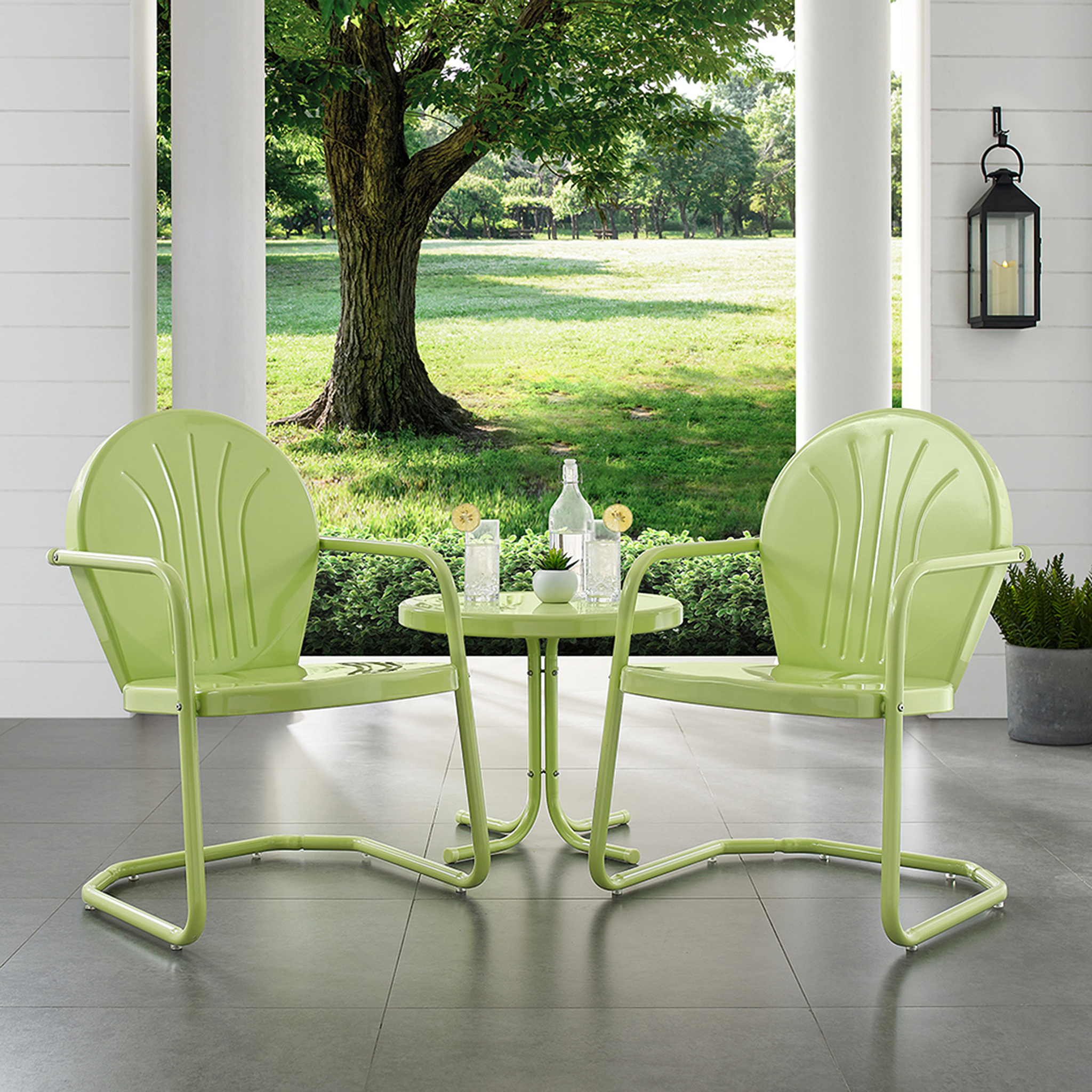 Griffith 3 Piece Retro Outdoor Chair Set In Key Lime Gloss by Crosley