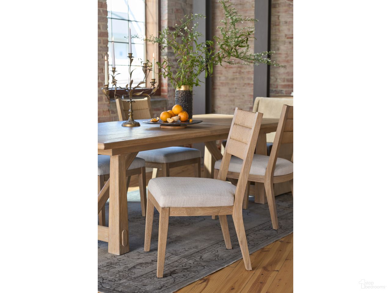The appearance of Griffith Park Rectangular Dining Set In Canyon designed by Universal in the modern / contemporary interior design. This canyon piece of furniture  was selected by 1StopBedrooms from Griffith Park Collection to add a touch of cosiness and style into your home. Sku: U400A652;U400A626P. Table Base Style: Trestle. Material: Wood. Table Top Shape: Rectangular. Size: 42" x 84".