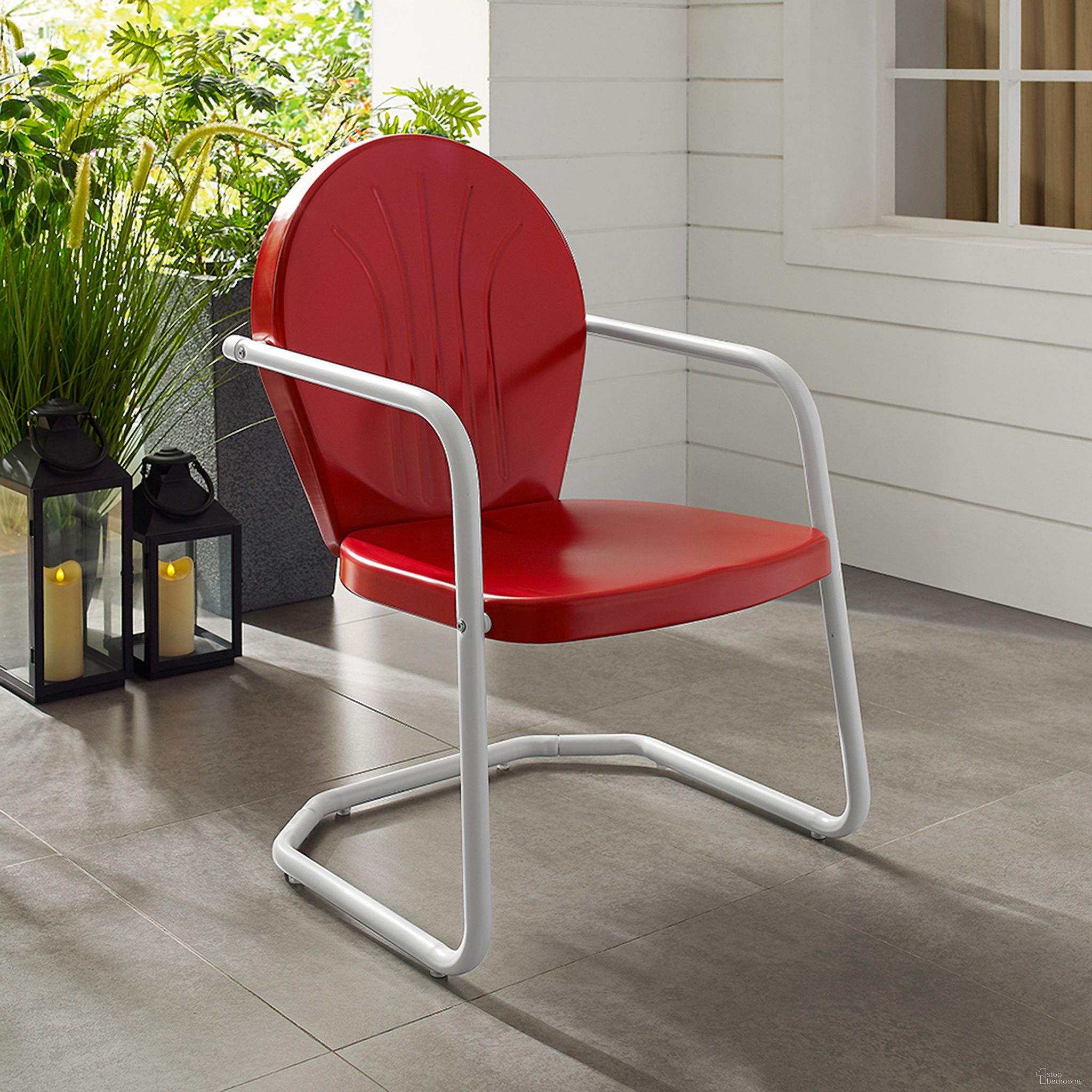 The appearance of Griffith Retro Outdoor Chair In Bright Red Gloss designed by Crosley Brands in the transitional interior design. This red piece of furniture was selected by 1StopBedrooms from Griffith Collection to add a touch of cosiness and style into your home. Sku: CO1001A-RE. Material: Steel.