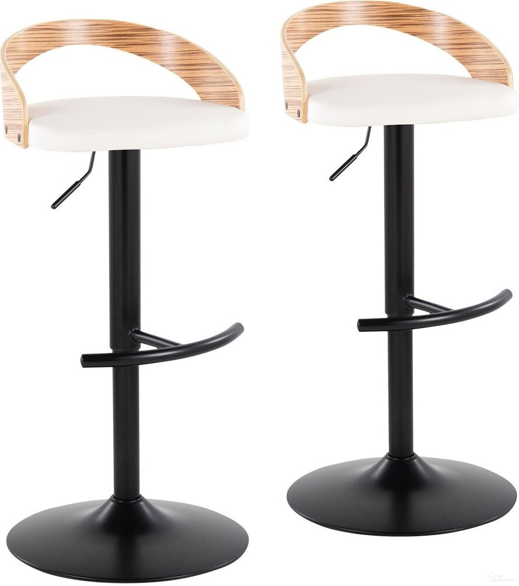 The appearance of Grotto Adjustable Barstool Set of 2 In White/Zebra designed by Lumisource in the modern / contemporary interior design. This zebra piece of furniture was selected by 1StopBedrooms from Grotto Collection to add a touch of cosiness and style into your home. Sku: BS-GROTTOPU-RT2 BKZBW2. Material: Wood.