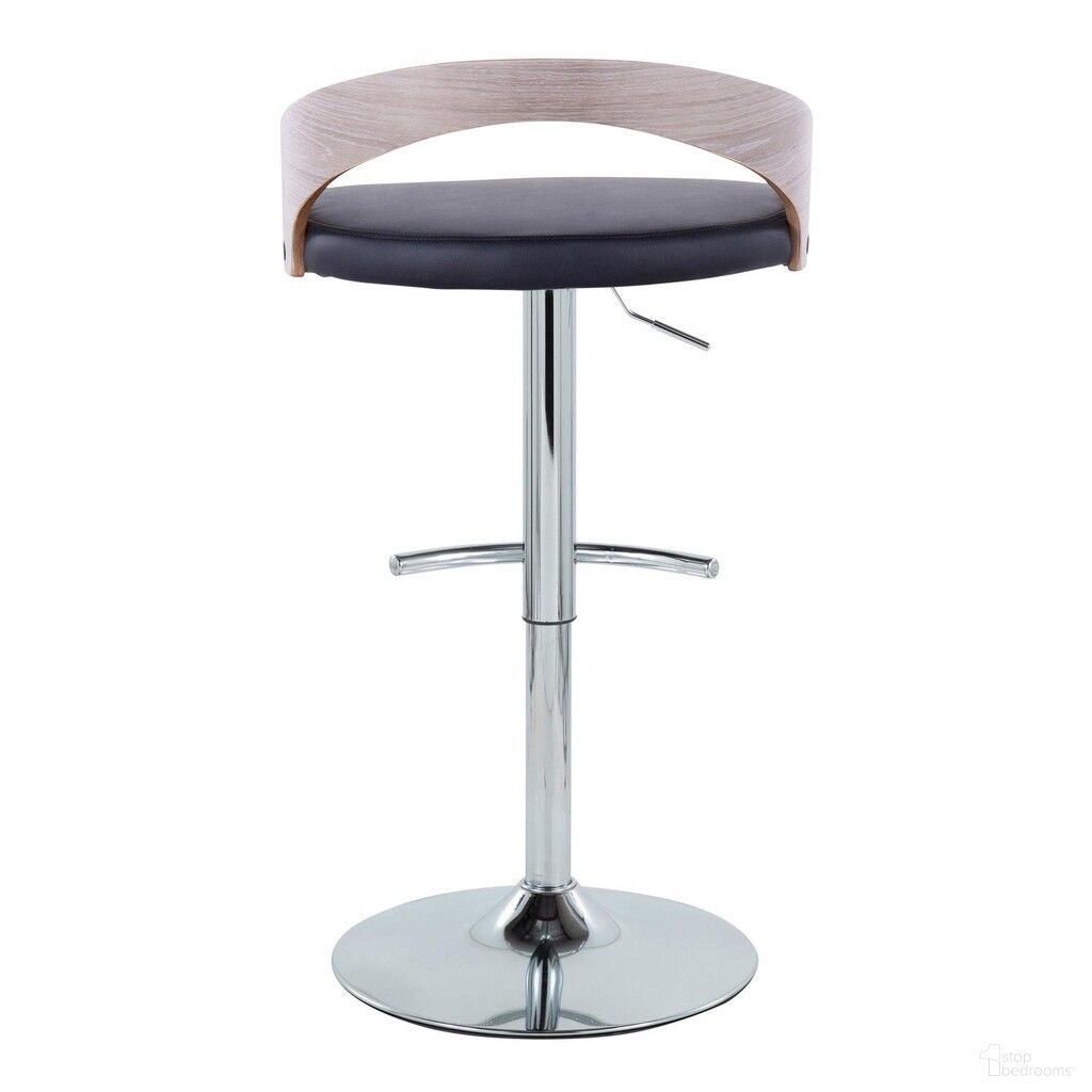 The appearance of Grotto Faux Leather Adjustable Barstool with Round T Footrest In Chrome and Light Grey designed by Lumisource in the modern / contemporary interior design. This chrome/light grey piece of furniture was selected by 1StopBedrooms from Grotto Collection to add a touch of cosiness and style into your home. Sku: BS-GROTTOPU-RT1 CHRLGYBK1. Material: Bentwood.