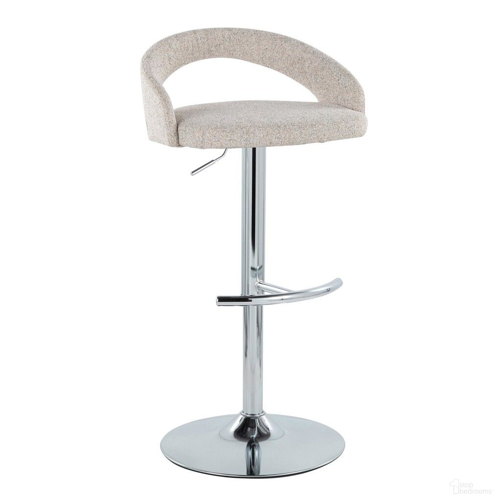 Grotto Upholstered Adjustable Barstool In Chrome and Oat