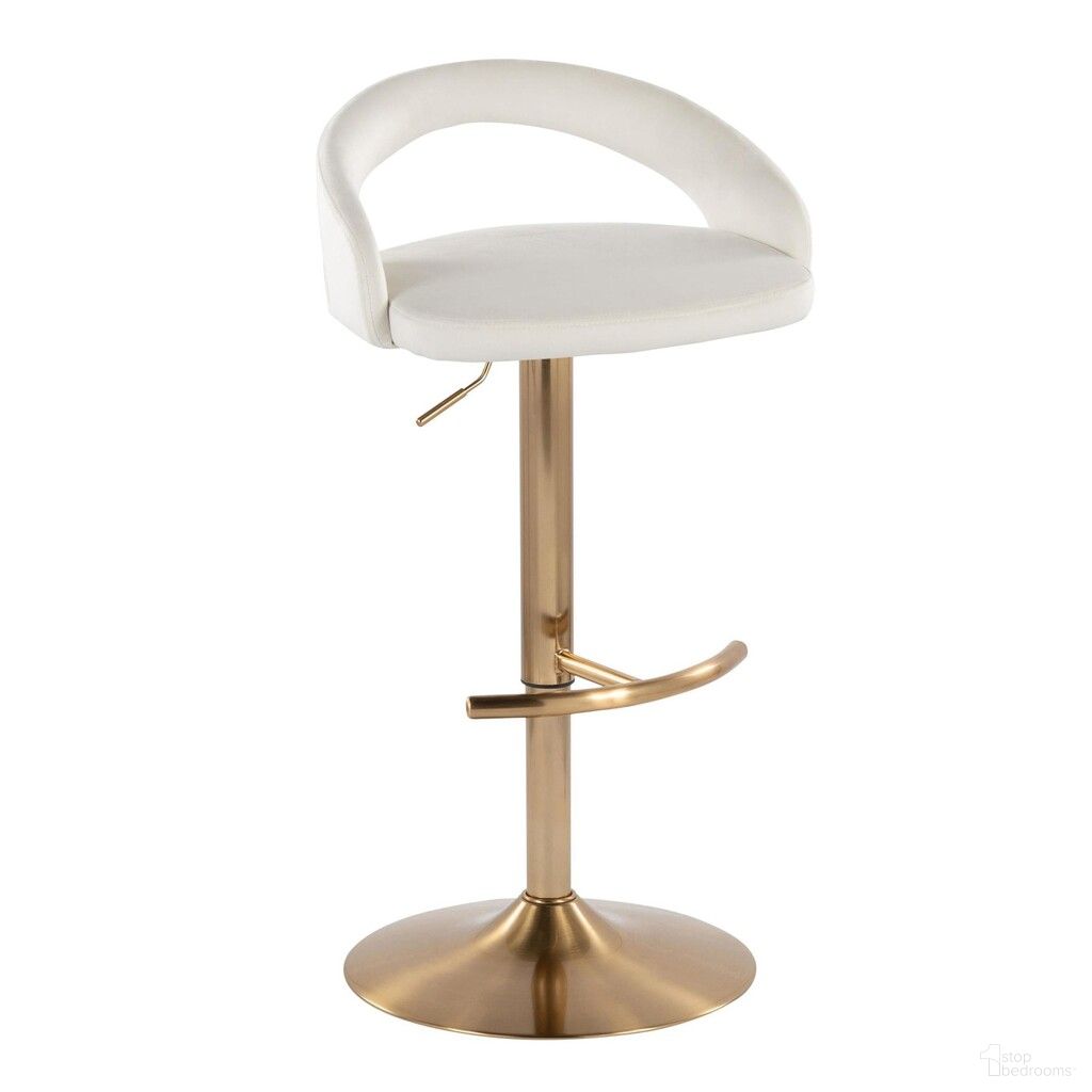 The appearance of Grotto Upholstered Adjustable Barstool In Gold and White designed by Lumisource in the modern / contemporary interior design. This gold and white piece of furniture  was selected by 1StopBedrooms from Grotto Collection to add a touch of cosiness and style into your home. Sku: BS-GROTTOUPV-RT1 AUW1. Material: Foam.