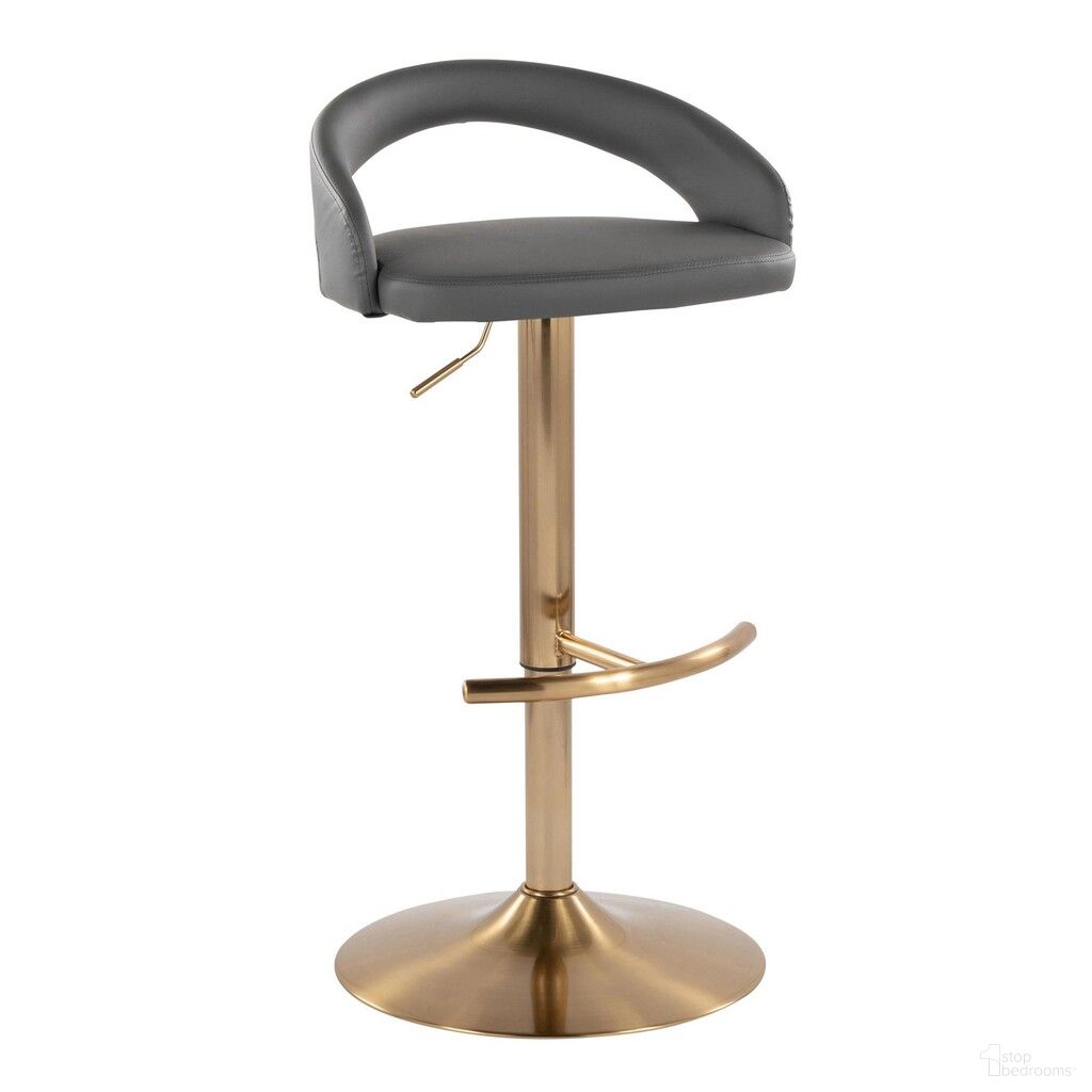 The appearance of Grotto Upholstered Adjustable Barstool In Grey and Gold designed by Lumisource in the modern / contemporary interior design. This grey and gold piece of furniture  was selected by 1StopBedrooms from Grotto Collection to add a touch of cosiness and style into your home. Sku: BS-GROTTOUPPU-RT1 AUGY1. Material: Foam.