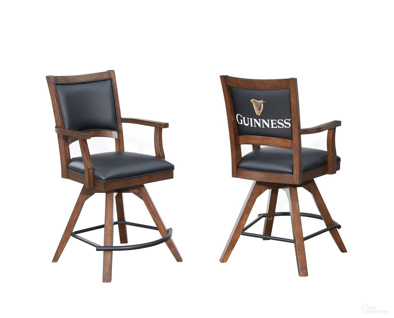 The appearance of Guinness Spectator Swivel Counter Stool In Distressed Walnut - Set of 2 designed by ECI in the modern / contemporary interior design. This distressed walnut piece of furniture was selected by 1StopBedrooms from Guinness Collection to add a touch of cosiness and style into your home. Sku: 0807-35-SCS. Material: Wood Veneer.