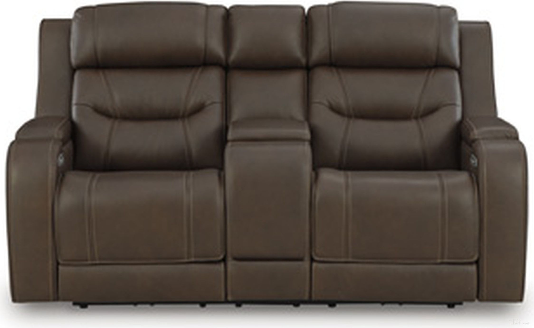The appearance of Guru Power Reclining Loveseat with Audio Seating In Brown designed by Signature Design by Ashley in the modern / contemporary interior design. This brown piece of furniture was selected by 1StopBedrooms from Guru Collection to add a touch of cosiness and style into your home. Sku: NCU1160218A. Material: Leather Match.