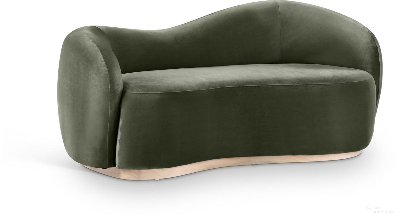 Gustavo 72.5 Inch Velvet Upholstered Loveseat In Green and Natural