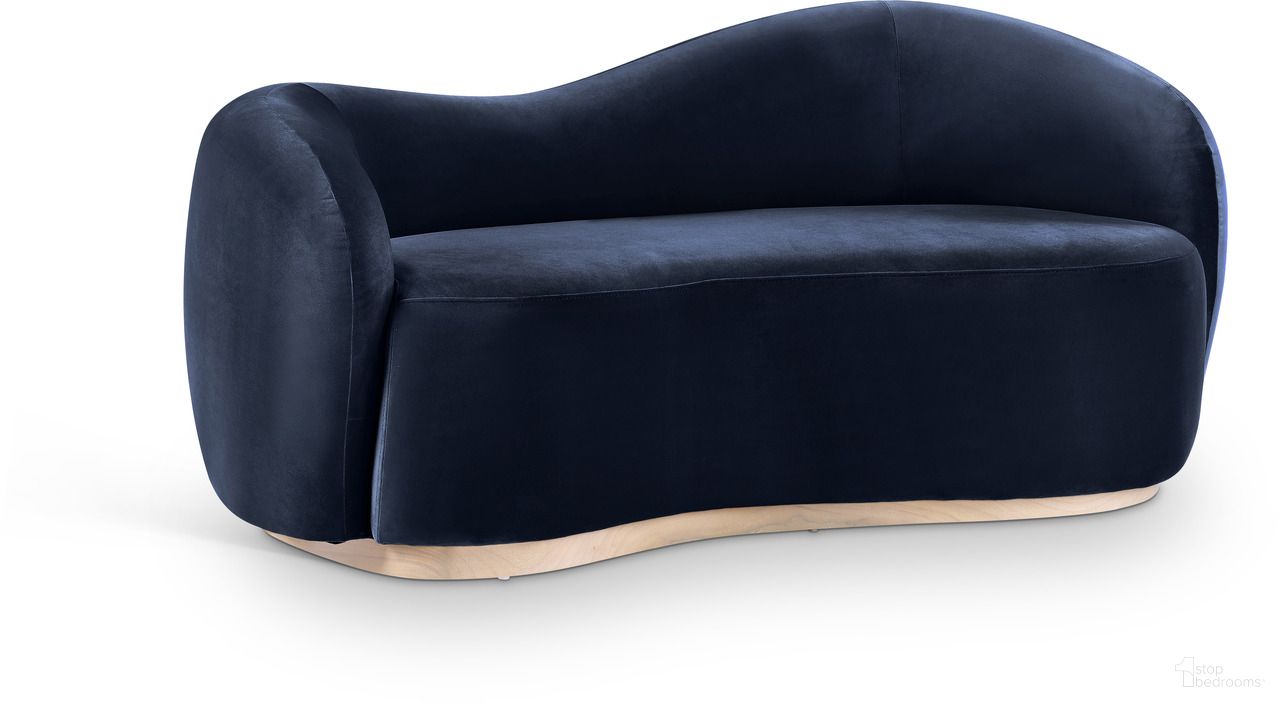 Gustavo 72.5 Inch Velvet Upholstered Loveseat In Navy and Natural