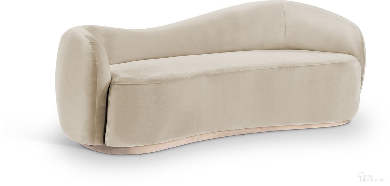 Gustavo 92.5 Inch Velvet Upholstered Sofa In Cream and Natural