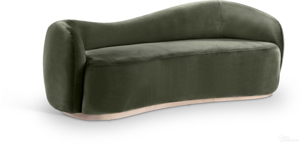 Gustavo 92.5 Inch Velvet Upholstered Sofa In Green and Natural