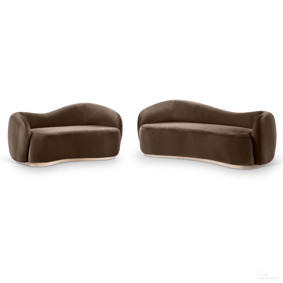 The appearance of Gustavo Velvet Upholstered Living Room Set In Brown and Natural designed by Meridian in the modern / contemporary interior design. This brown and natural piece of furniture was selected by 1StopBedrooms from Gustavo Collection to add a touch of cosiness and style into your home. Sku: 44081Brown-S;44081Brown-L. Material: Velvet.