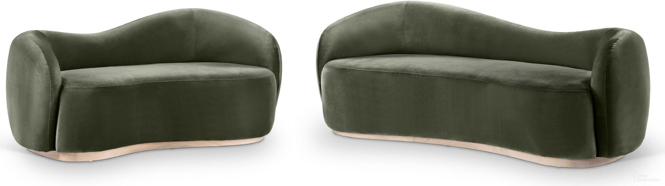 Gustavo Velvet Upholstered Living Room Set In Green and Natural