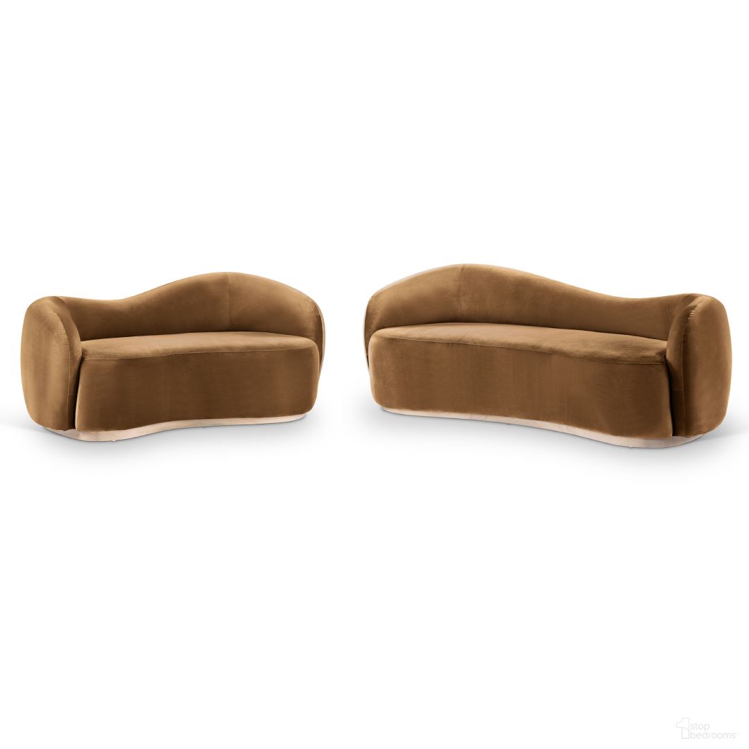 The appearance of Gustavo Velvet Upholstered Living Room Set In Saddle and Natural designed by Meridian in the modern / contemporary interior design. This saddle and natural piece of furniture  was selected by 1StopBedrooms from Gustavo Collection to add a touch of cosiness and style into your home. Sku: 44081Saddle-S;44081Saddle-L. Material: Eucalyptus.