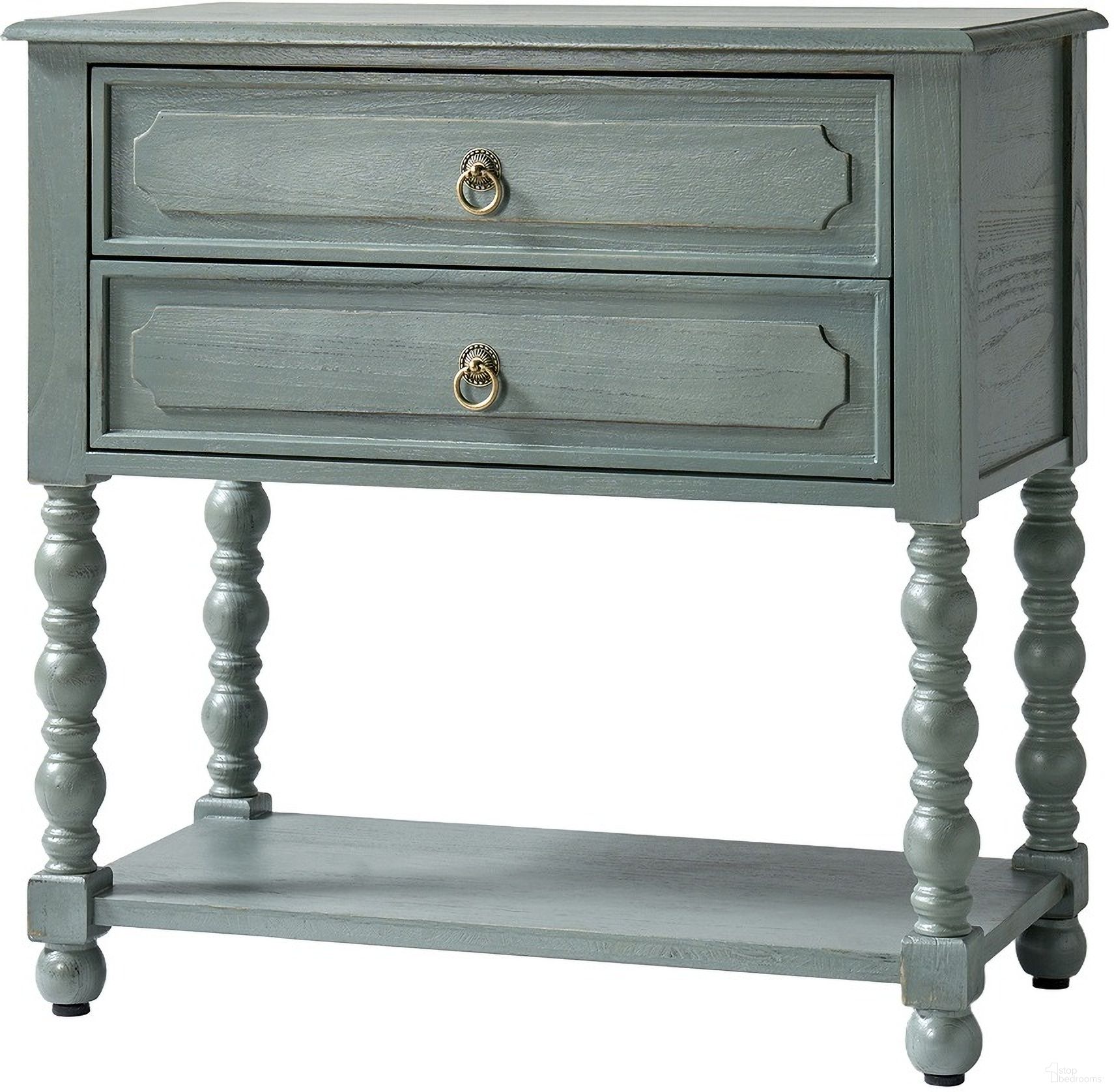 The appearance of Gwen 30"Tall 2-Drawer End Table In Blue designed by Karat Home in the modern / contemporary interior design. This blue piece of furniture  was selected by 1StopBedrooms from Gwen Collection to add a touch of cosiness and style into your home. Sku: ETCL1391-BLU. Material: Solid Wood.
