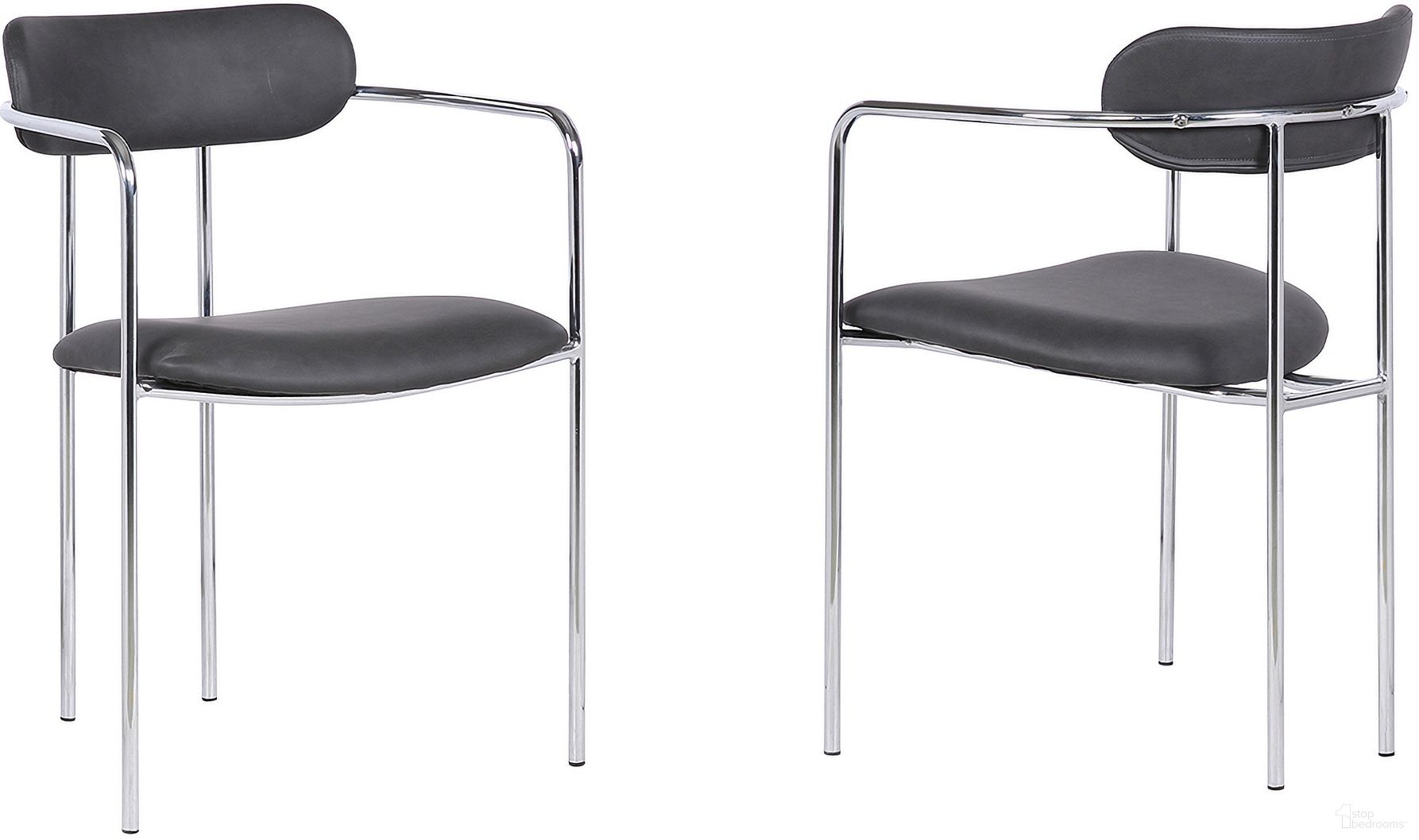 The appearance of Gwen Contemporary Dining Chair Set of 2 In Chrome Finish with Gray Faux Leather designed by Armen Living in the modern / contemporary interior design. This gray piece of furniture  was selected by 1StopBedrooms from Gwen Collection to add a touch of cosiness and style into your home. Sku: LCGWSWCHGR. Material: Wood. Chair Type: Arm Chair.