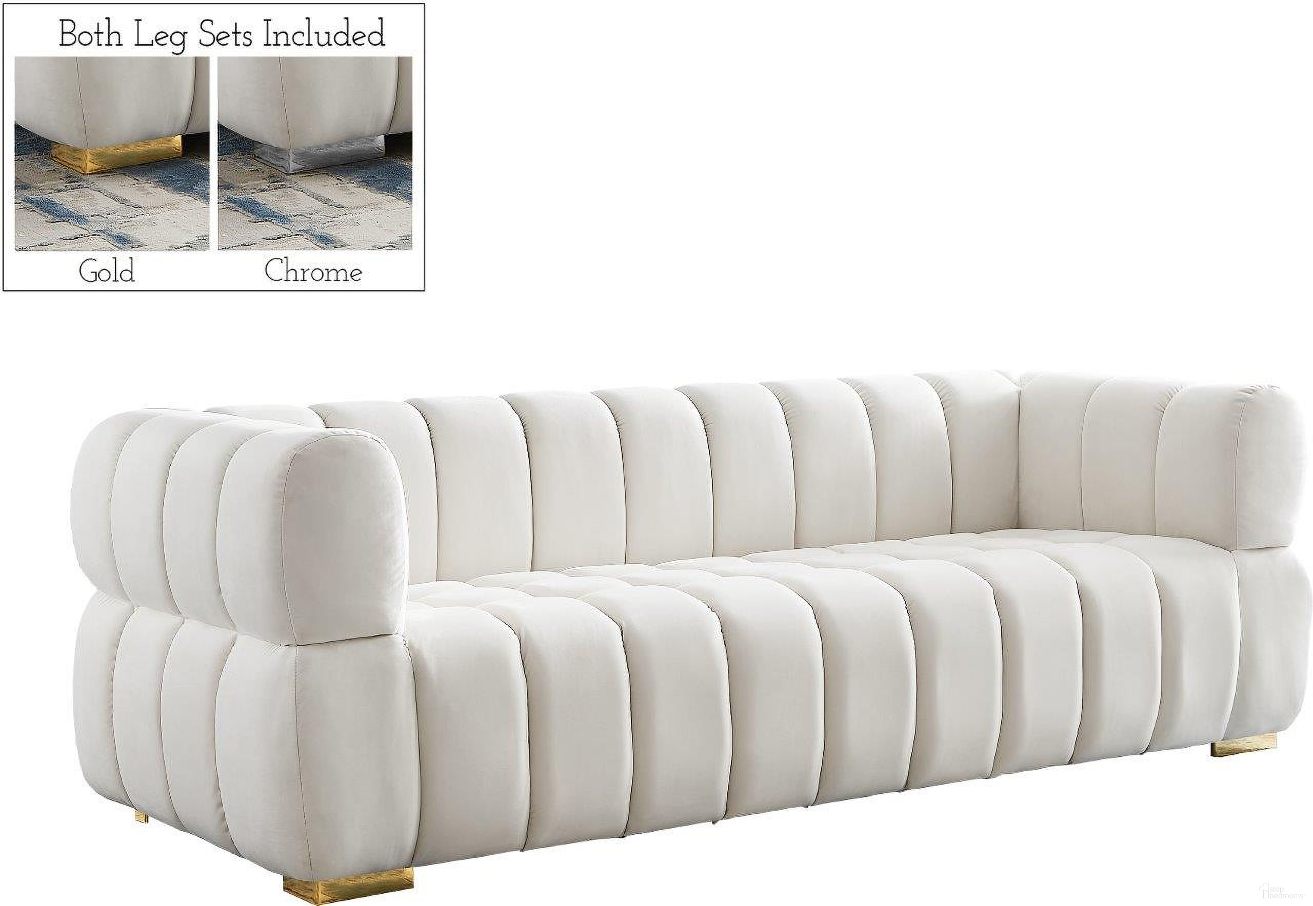 The appearance of Gwen Velvet Sofa In Cream designed by Meridian in the modern / contemporary interior design. This cream piece of furniture was selected by 1StopBedrooms from Gwen Collection to add a touch of cosiness and style into your home. Sku: 670Cream-S. Material: Velvet.