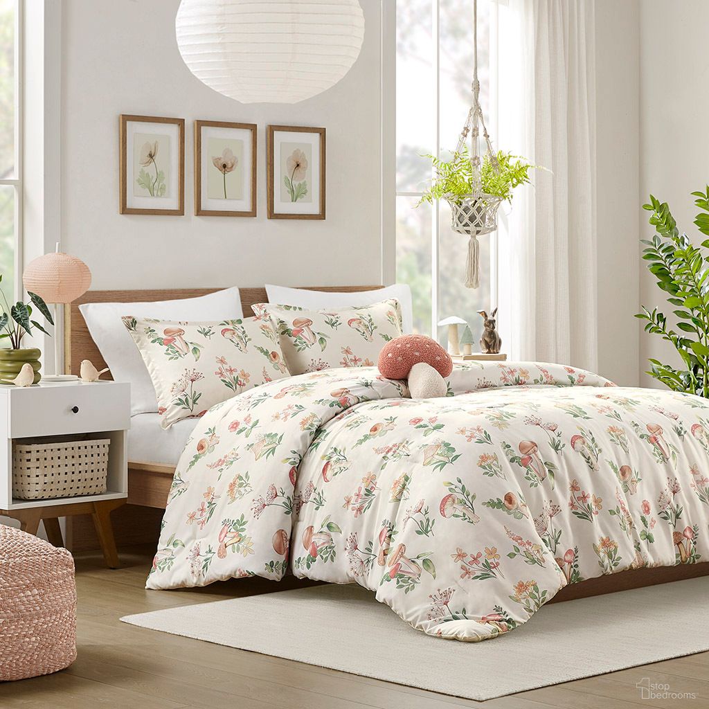 The appearance of Gwen Mushroom Garden 4 Piece Full/Queen Comforter Set In Green designed by Olliix in the transitional interior design. This green piece of furniture was selected by 1StopBedrooms from Gwen Collection to add a touch of cosiness and style into your home. Sku: ID10-2331. Material: Polyester. Bed Size: Full.