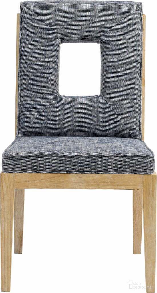 Gwendolyn Linen Textured Fabric Dining Side Chair Set of 2 In Navy and Natural
