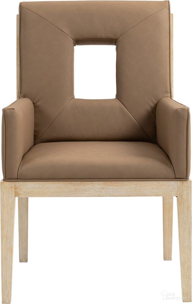 The appearance of Gwendolyn Vegan Leather Dining Arm Chair In Black and Brown designed by Meridian in the transitional interior design. This black and brown piece of furniture was selected by 1StopBedrooms from Gwendolyn Collection to add a touch of cosiness and style into your home. Sku: 11046Brown-AC. Chair Type: Arm Chair. Material: Vegan Leather.