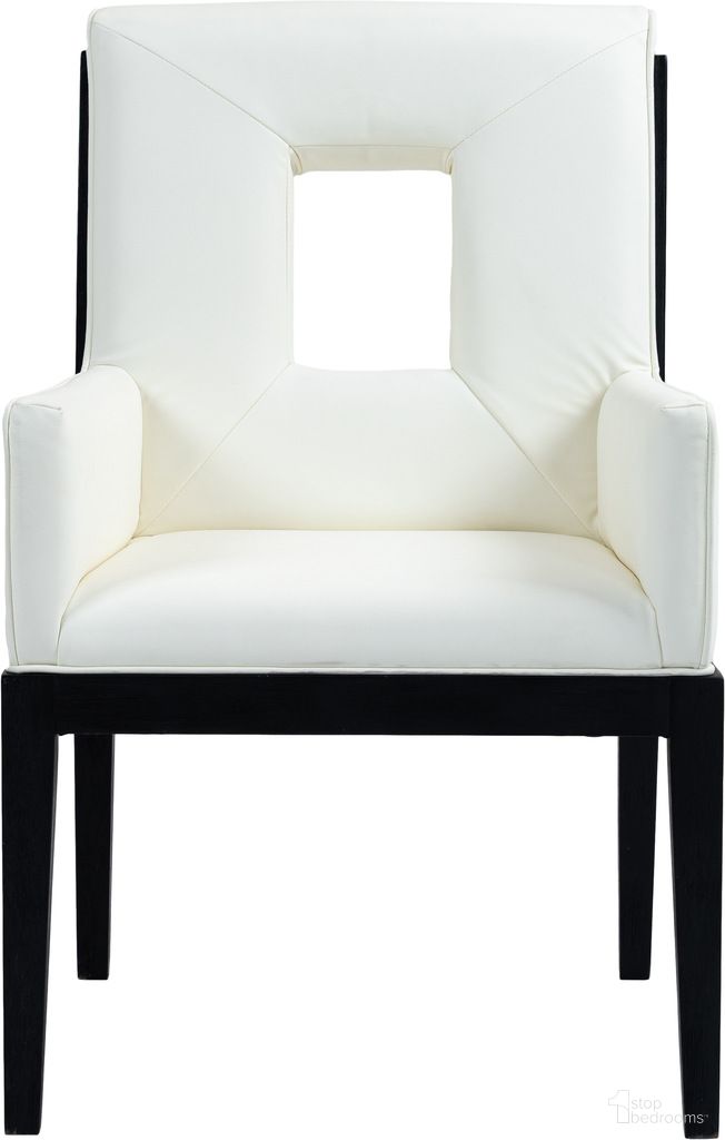 The appearance of Gwendolyn Vegan Leather Dining Arm Chair In Cream and Black designed by Meridian in the transitional interior design. This cream and black piece of furniture was selected by 1StopBedrooms from Gwendolyn Collection to add a touch of cosiness and style into your home. Sku: 11048Cream-AC. Chair Type: Arm Chair. Material: Vegan Leather.