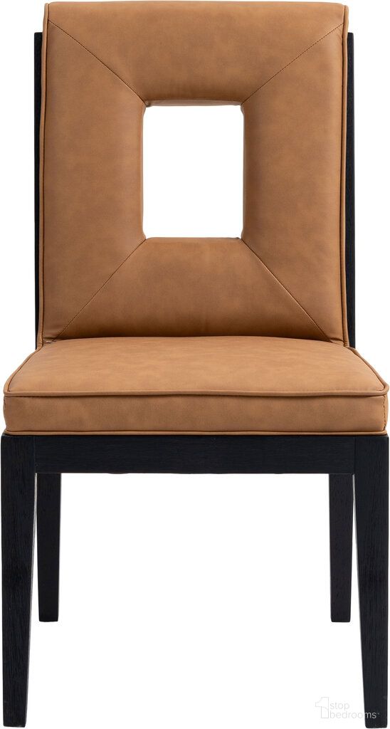 The appearance of Gwendolyn Vegan Leather Dining Side Chair Set of 2 In Cognac and Black designed by Meridian in the transitional interior design. This cognac and black piece of furniture was selected by 1StopBedrooms from Gwendolyn Collection to add a touch of cosiness and style into your home. Sku: 11048Cognac-SC. Material: Vegan Leather. Chair Type: Side Chair.